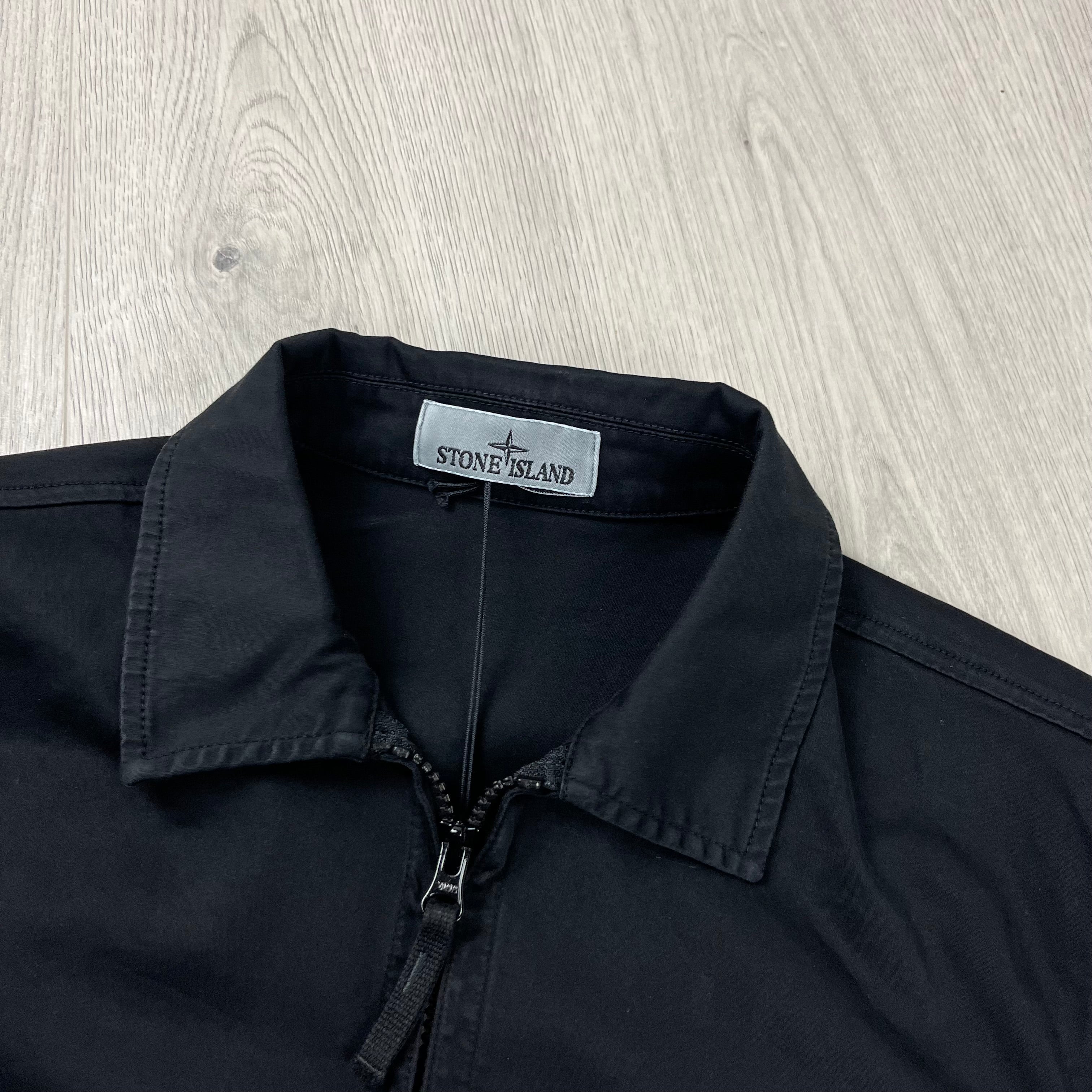 Stone Island Cotton Satin Overshirt in Black. On sale at Open Attire.