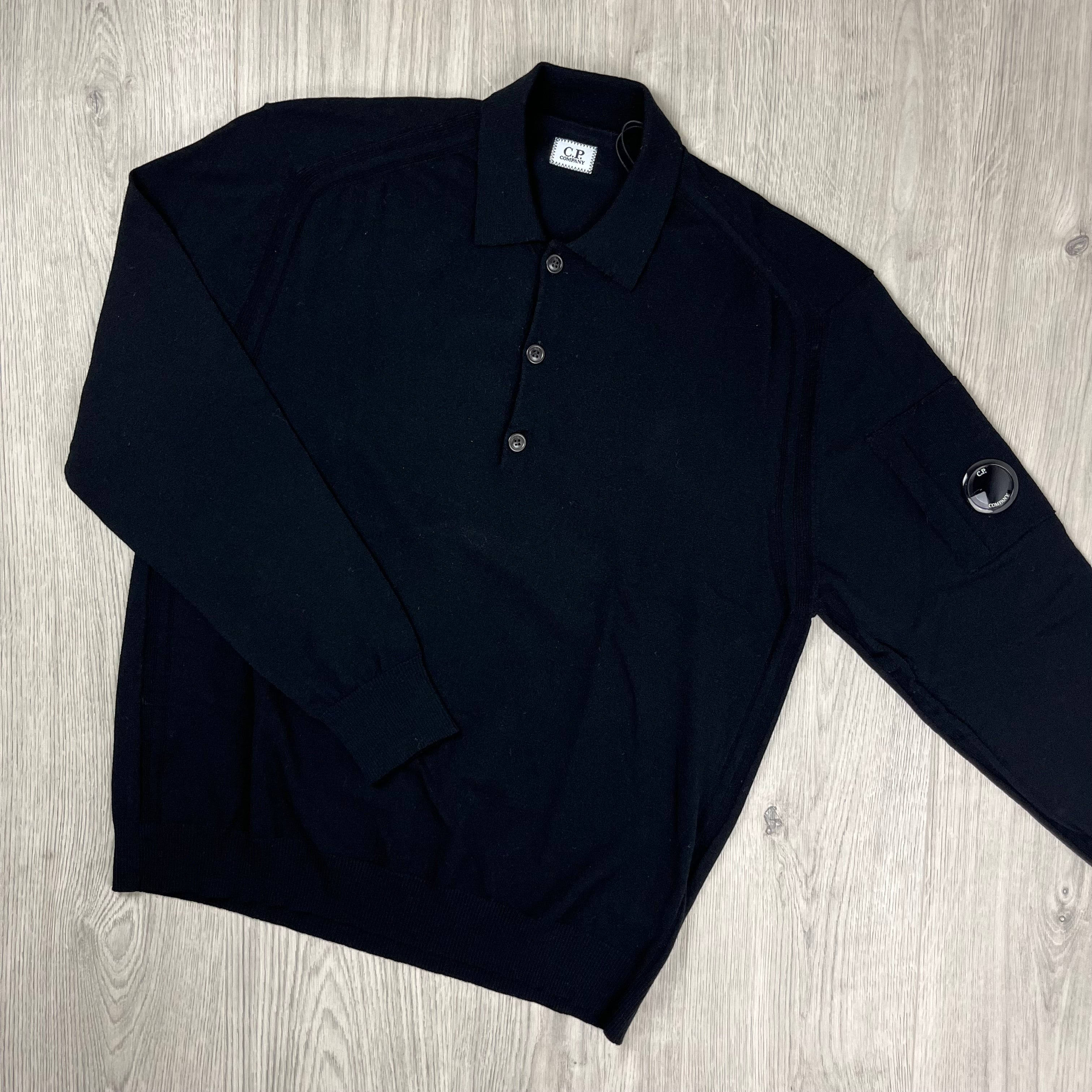 CP Company Wool Knit Polo - Black
