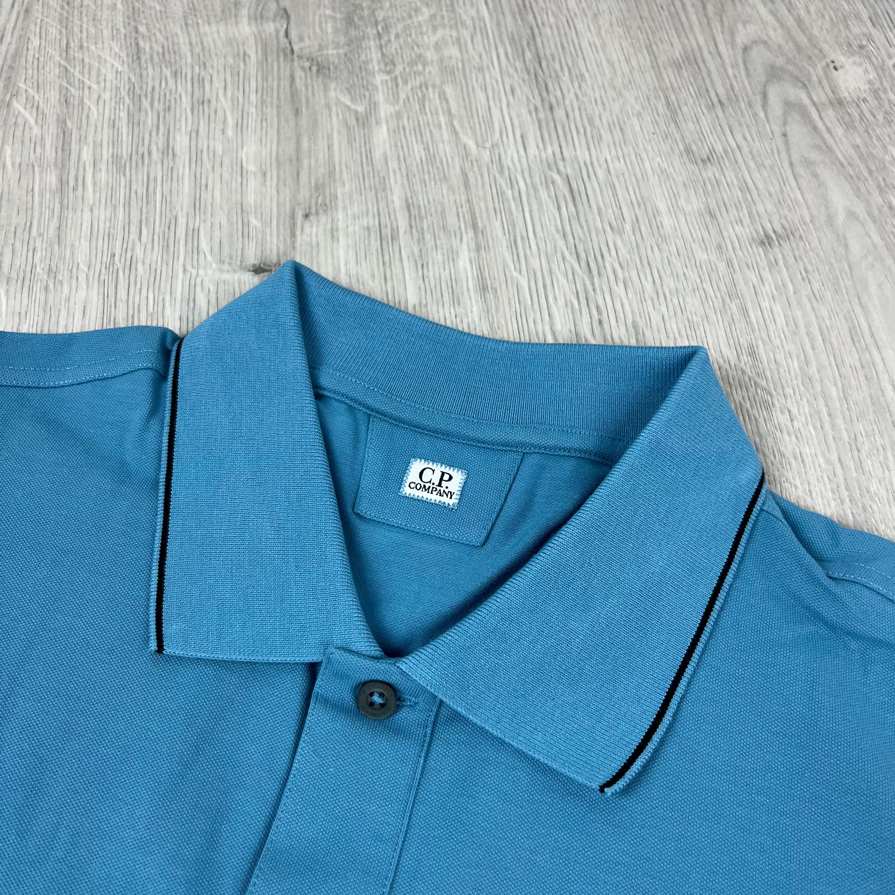 CP Company Piquet Polo Shirt - Aegean Blue