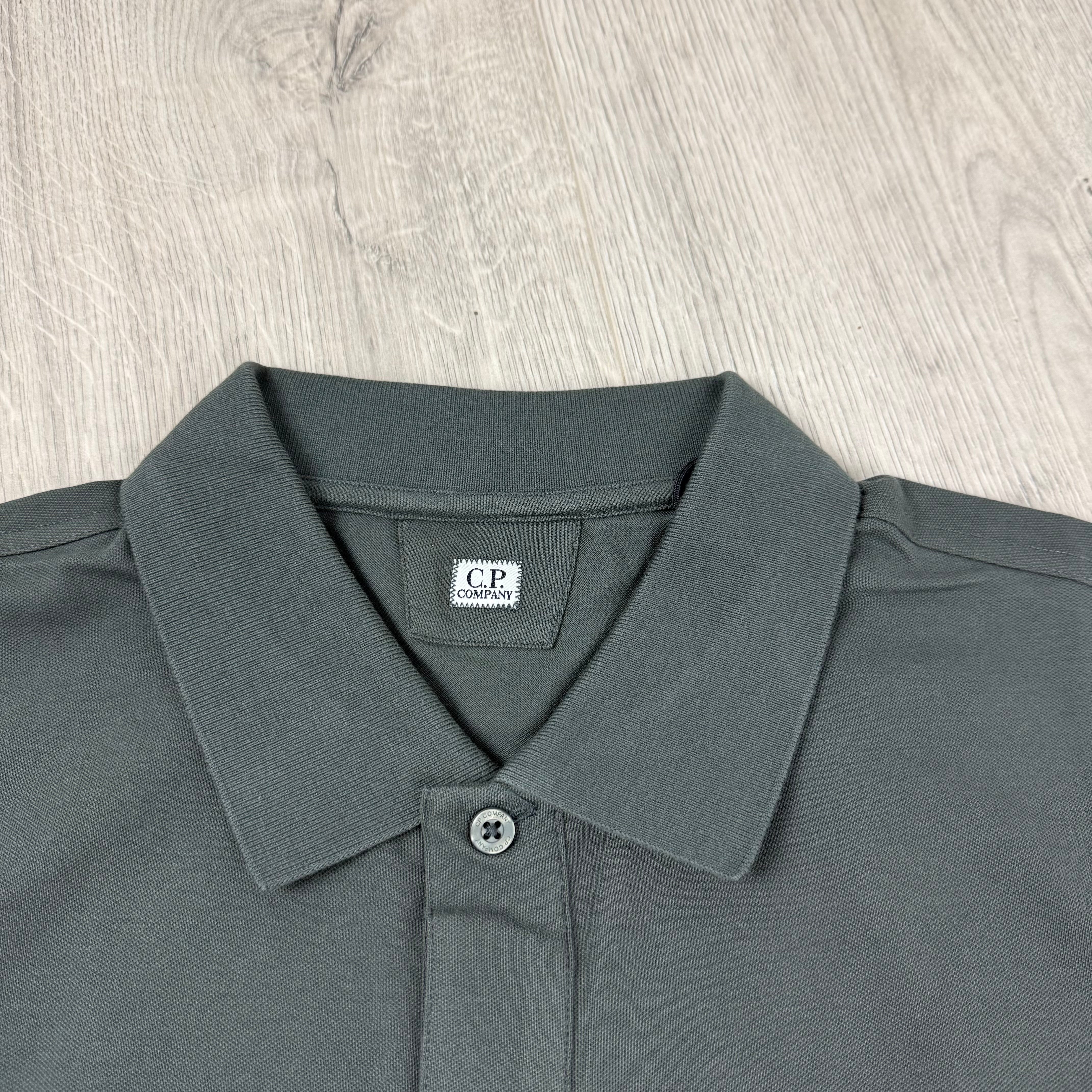CP Company Piquet Polo Shirt - Gunmetal