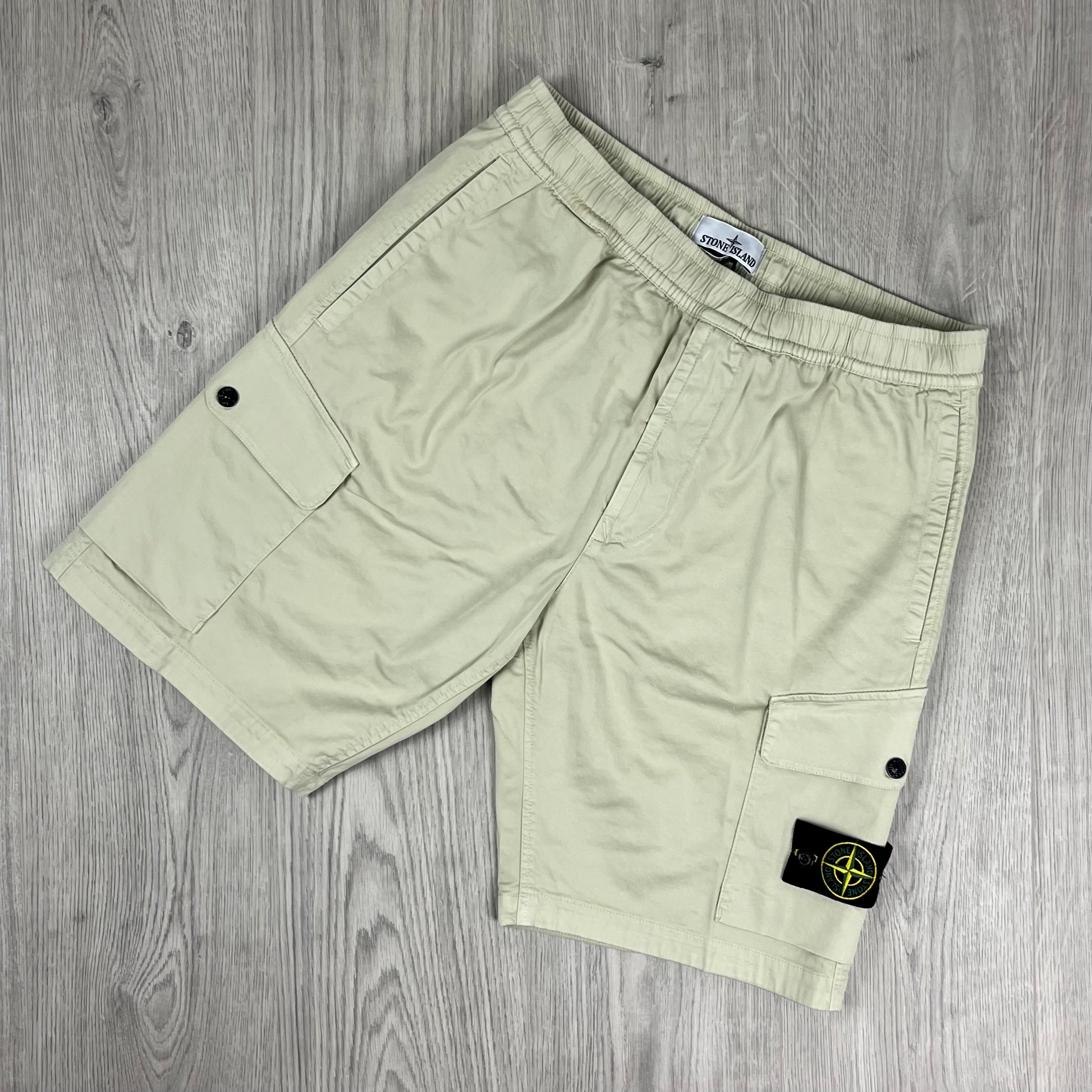 Men's Stone Island Cargo Shorts in Sand. On sale at Open Attire.