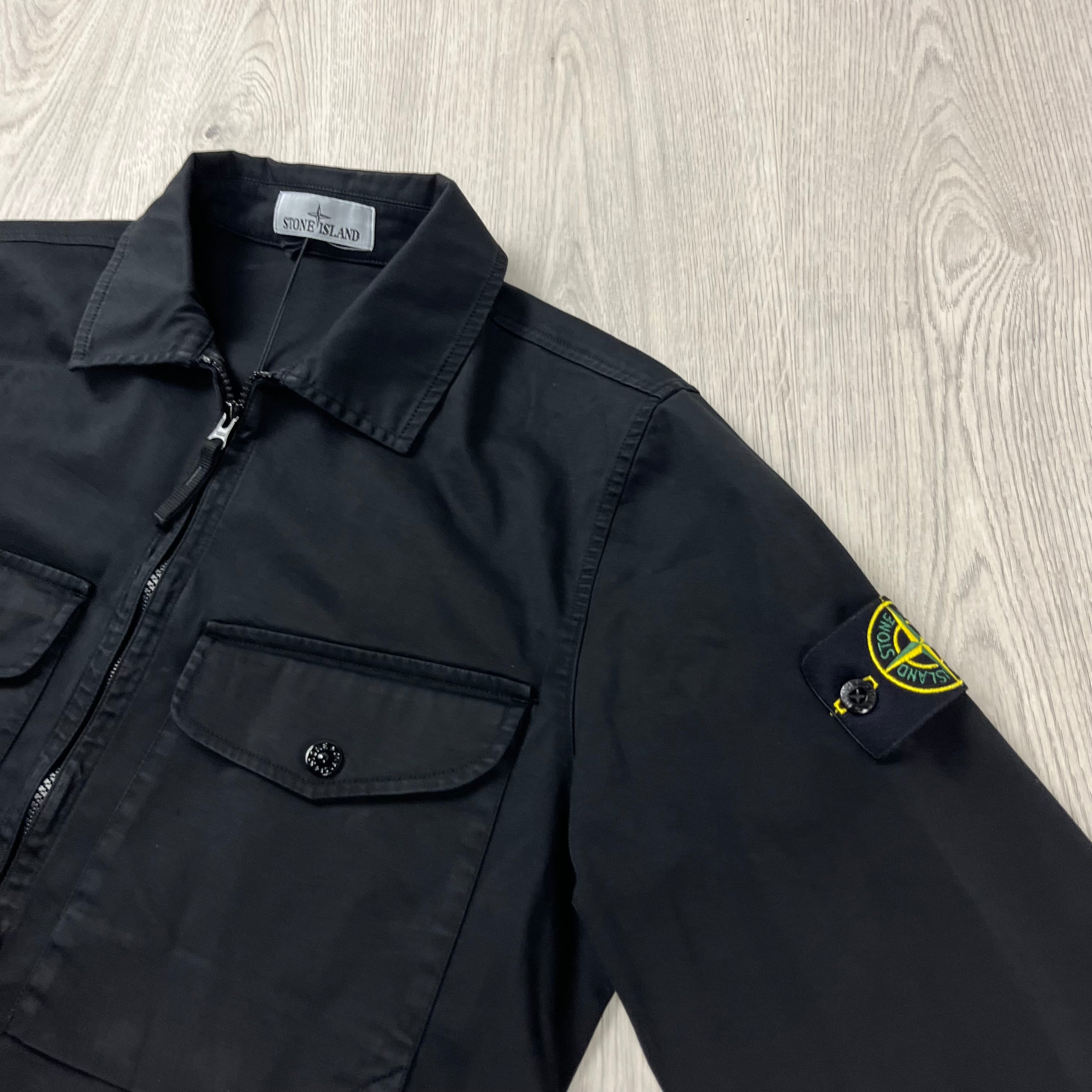Stone Island Cotton Satin Overshirt in Black. On sale at Open Attire.