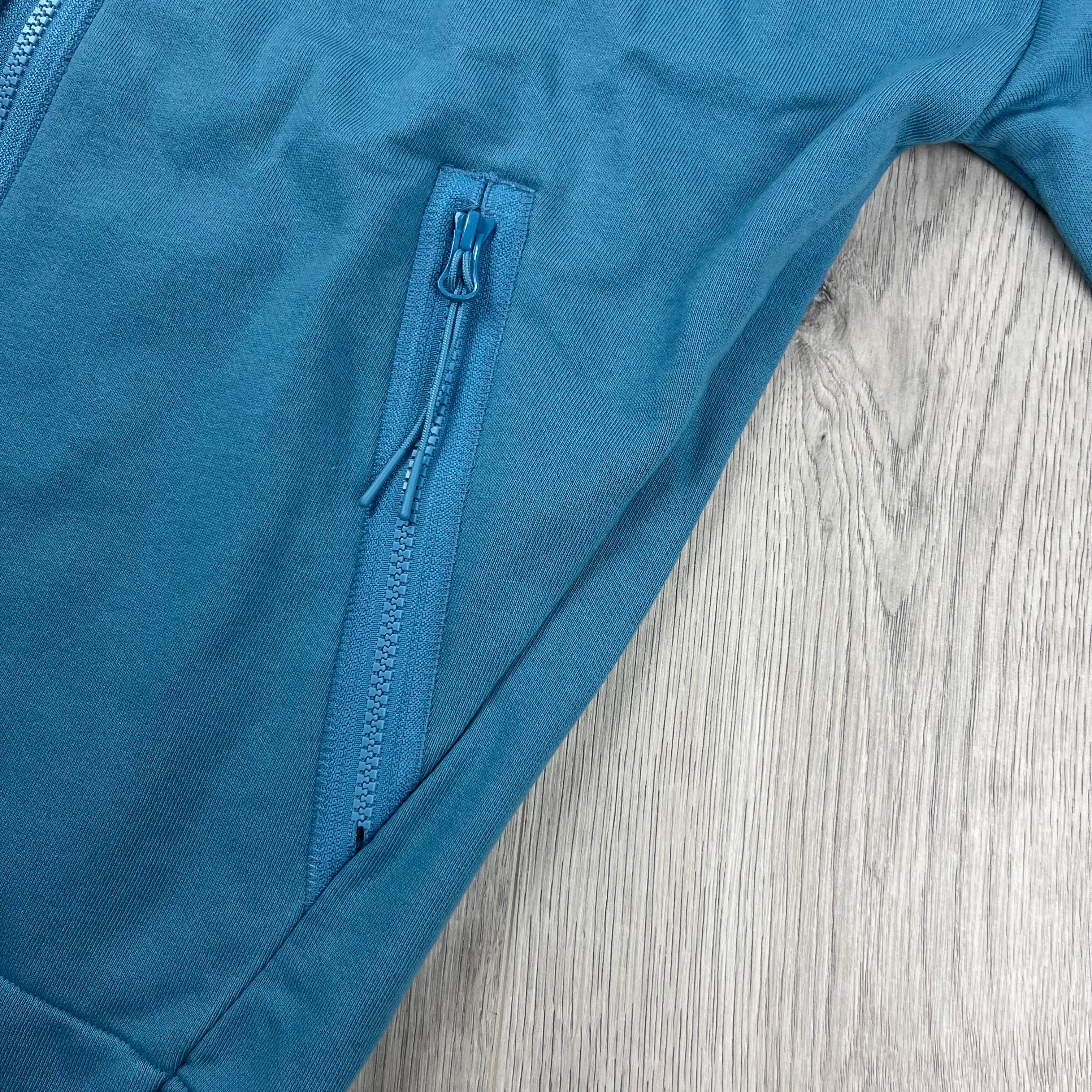 CP Company Raised Fleece Zip Hoodie - Aegean Blue