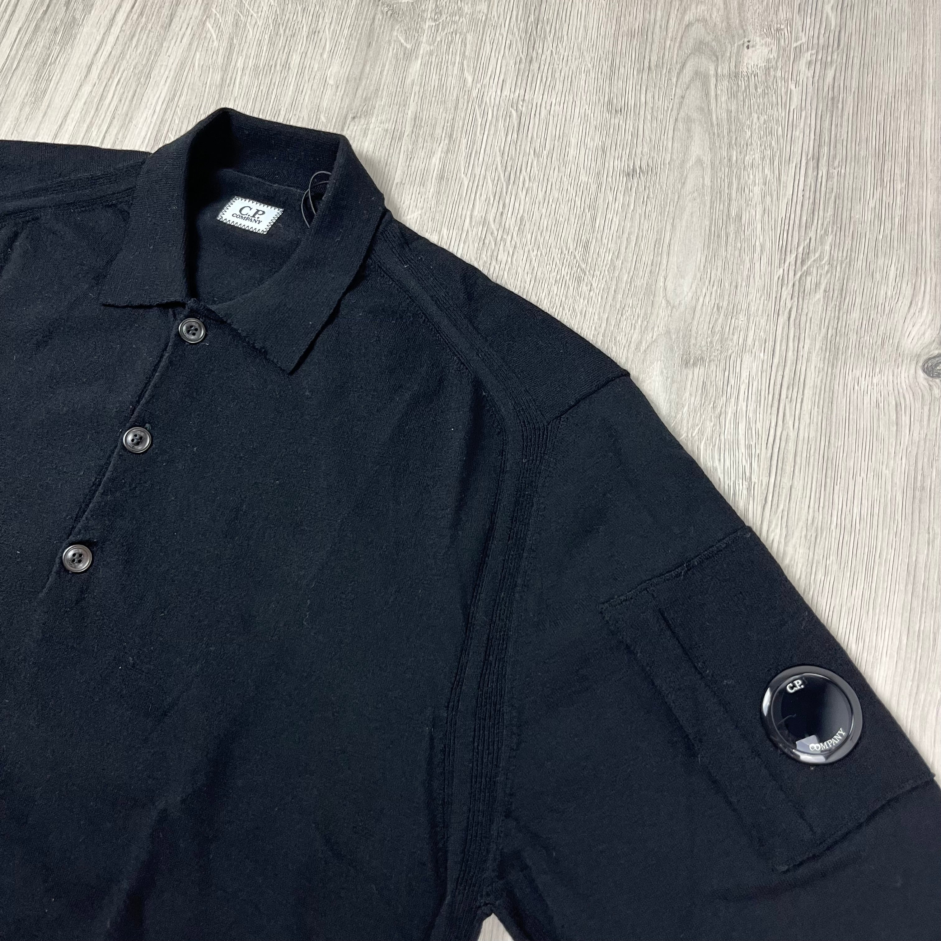 CP Company Wool Knit Polo - Black
