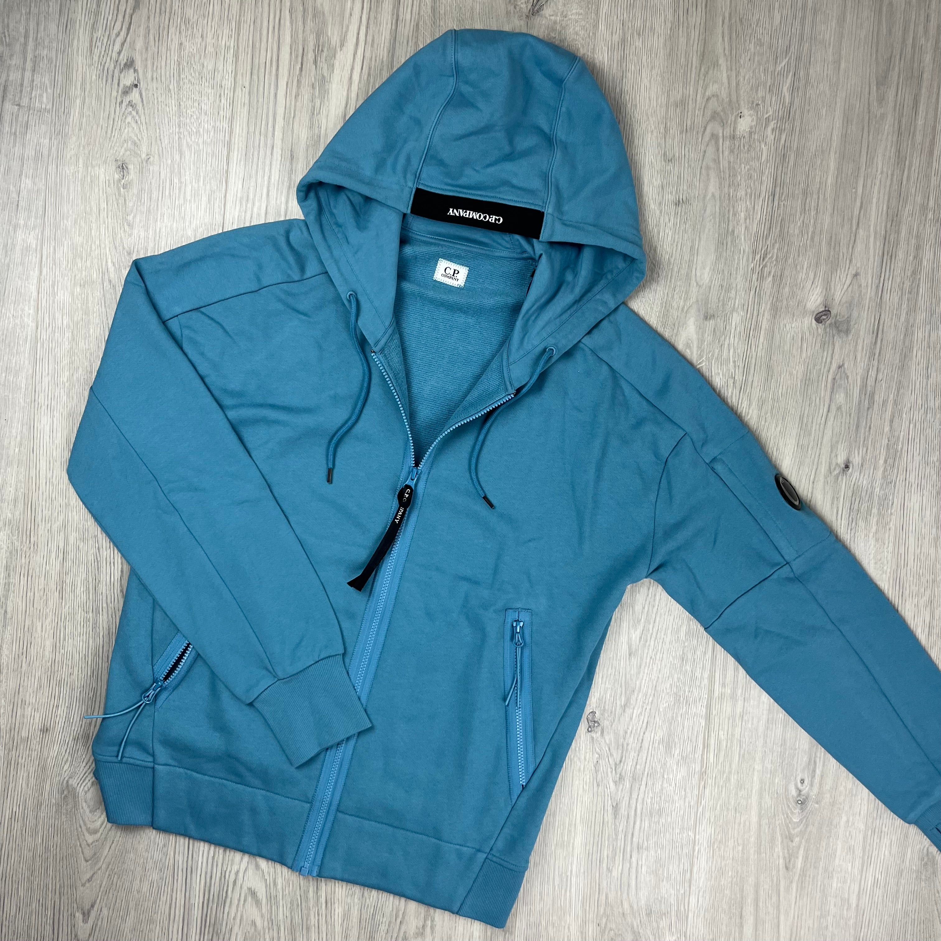 CP Company Raised Fleece Zip Hoodie - Aegean Blue