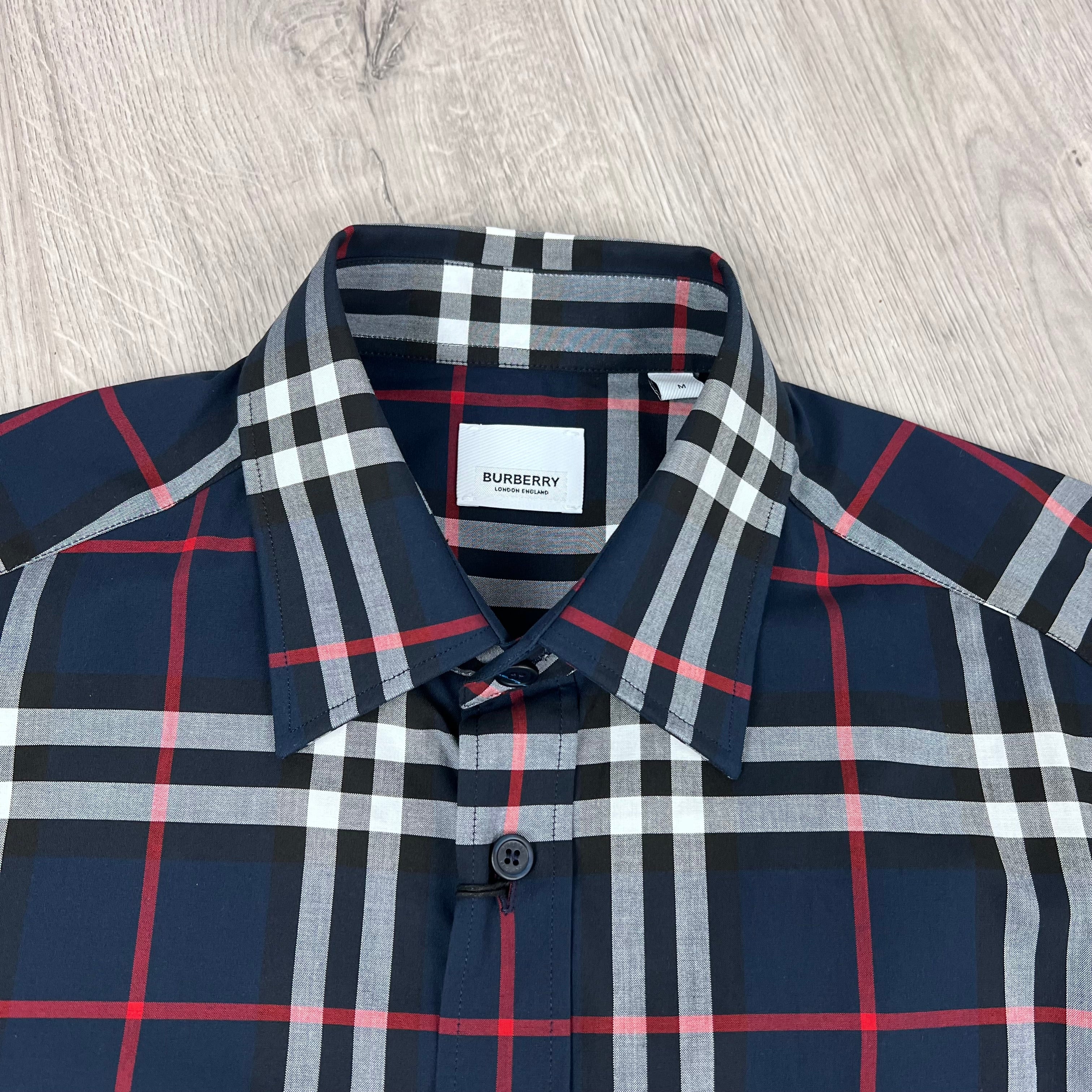 Men's Burberry Caxtan Shirt in Navy Blue. On sale at Open Attire.