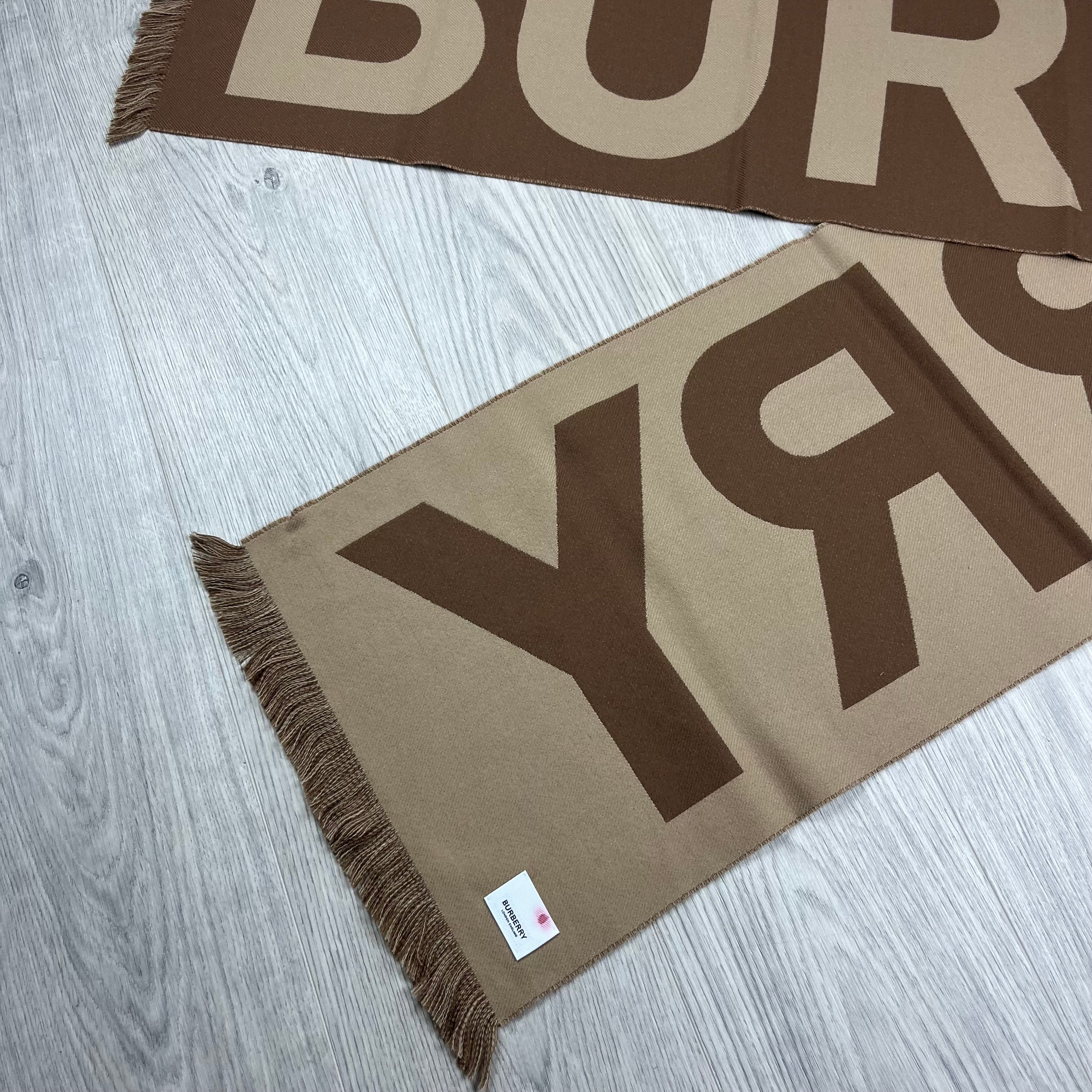 Burberry Wool Scarf in Birch Brown. On sale at Open Attire.