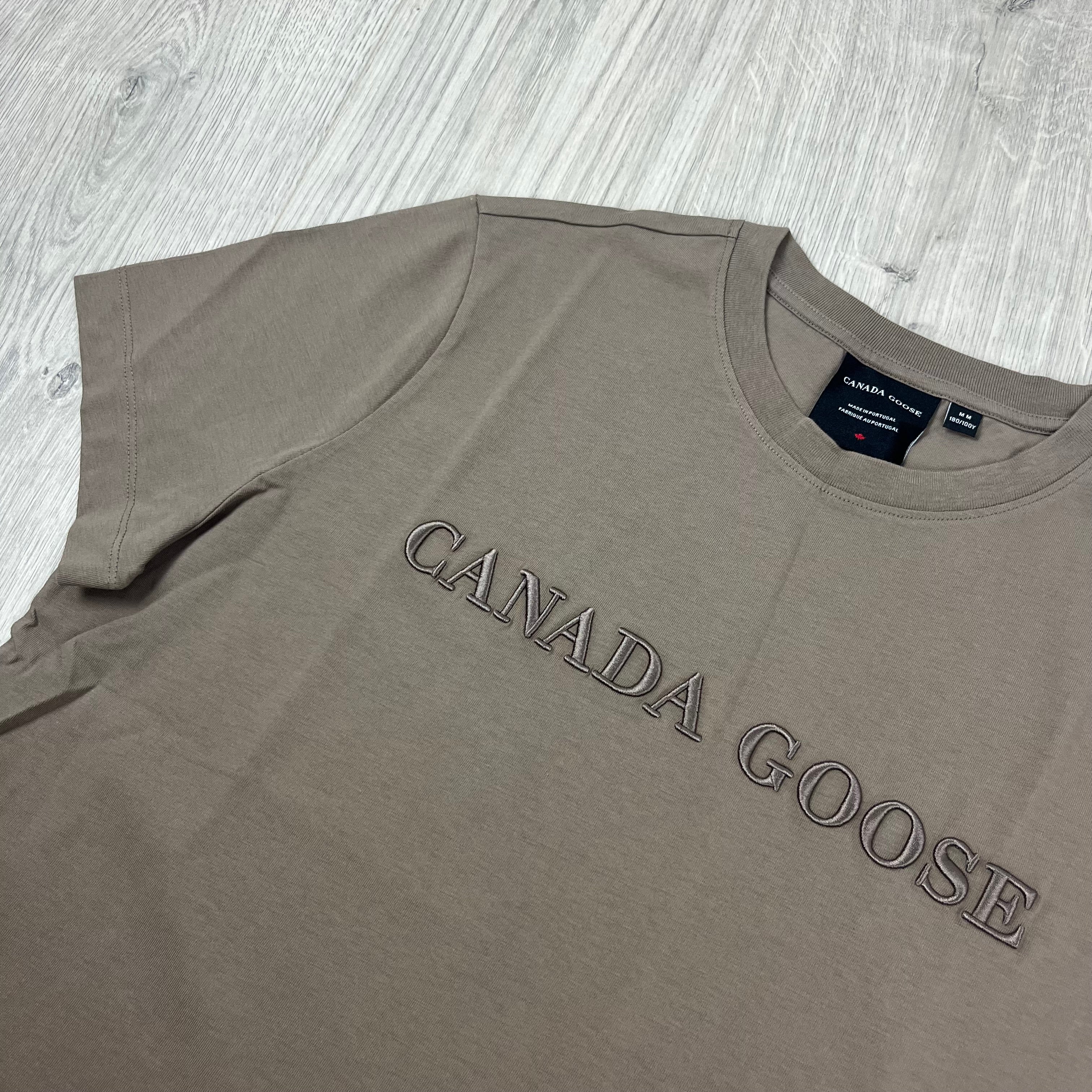 Men's Canada Goose Emersen T-Shirt in Taupe Grey. On sale at Open Attire.