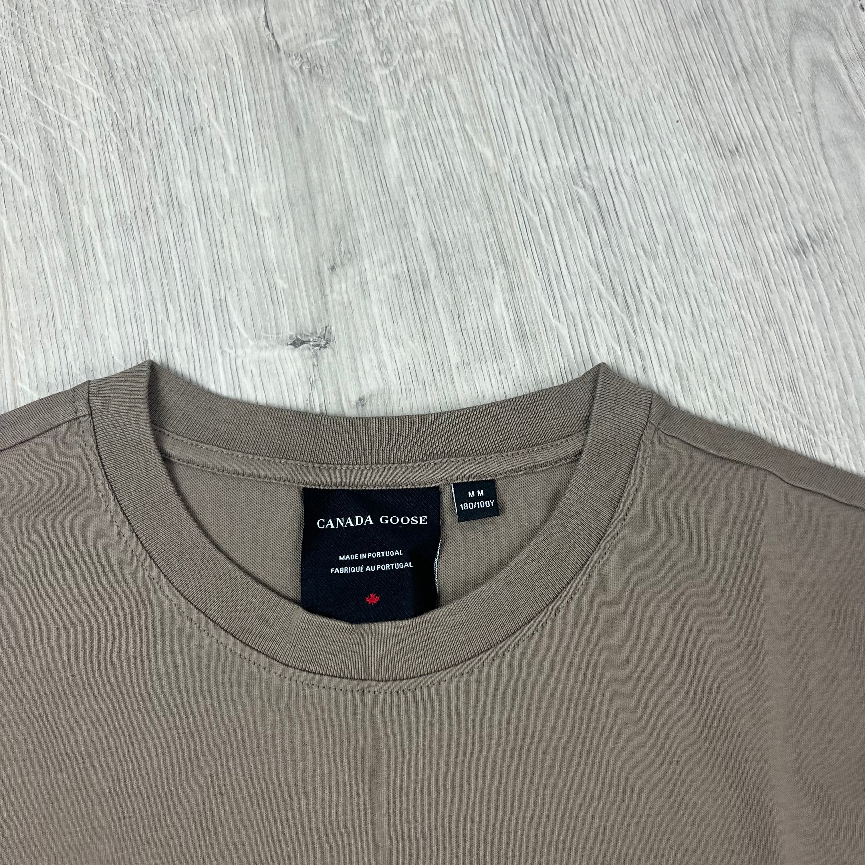 Men's Canada Goose Emersen T-Shirt in Taupe Grey. On sale at Open Attire.
