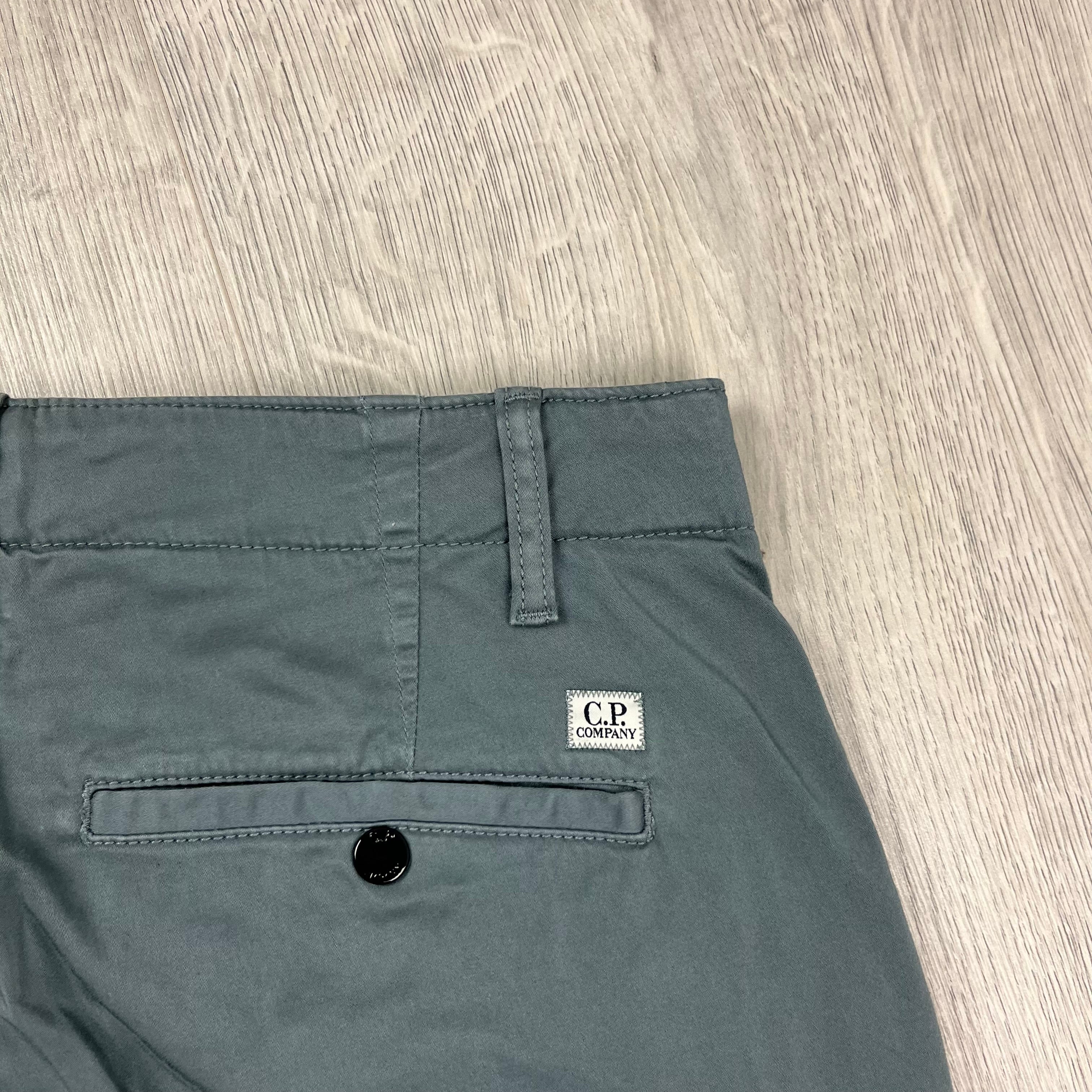 CP Company Gabardine Cargo Shorts in Stormy Weather. On sale at Open Attire.