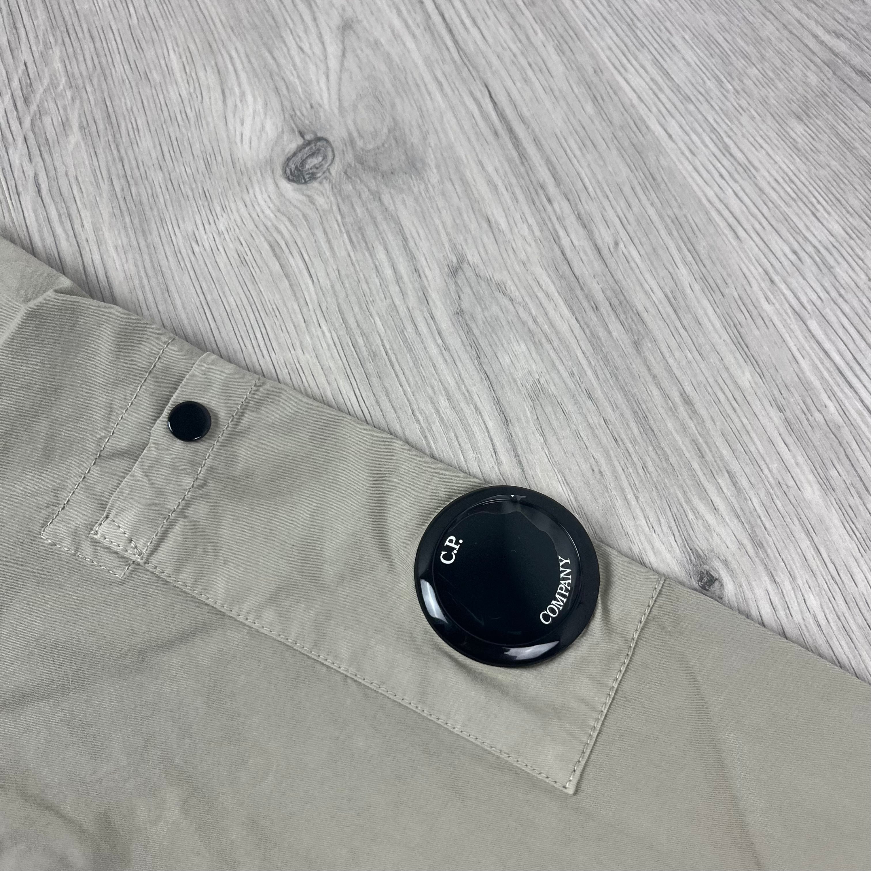 CP Company Gabardine Zip Overshirt in Vintage Khaki. On sale at Open Attire.