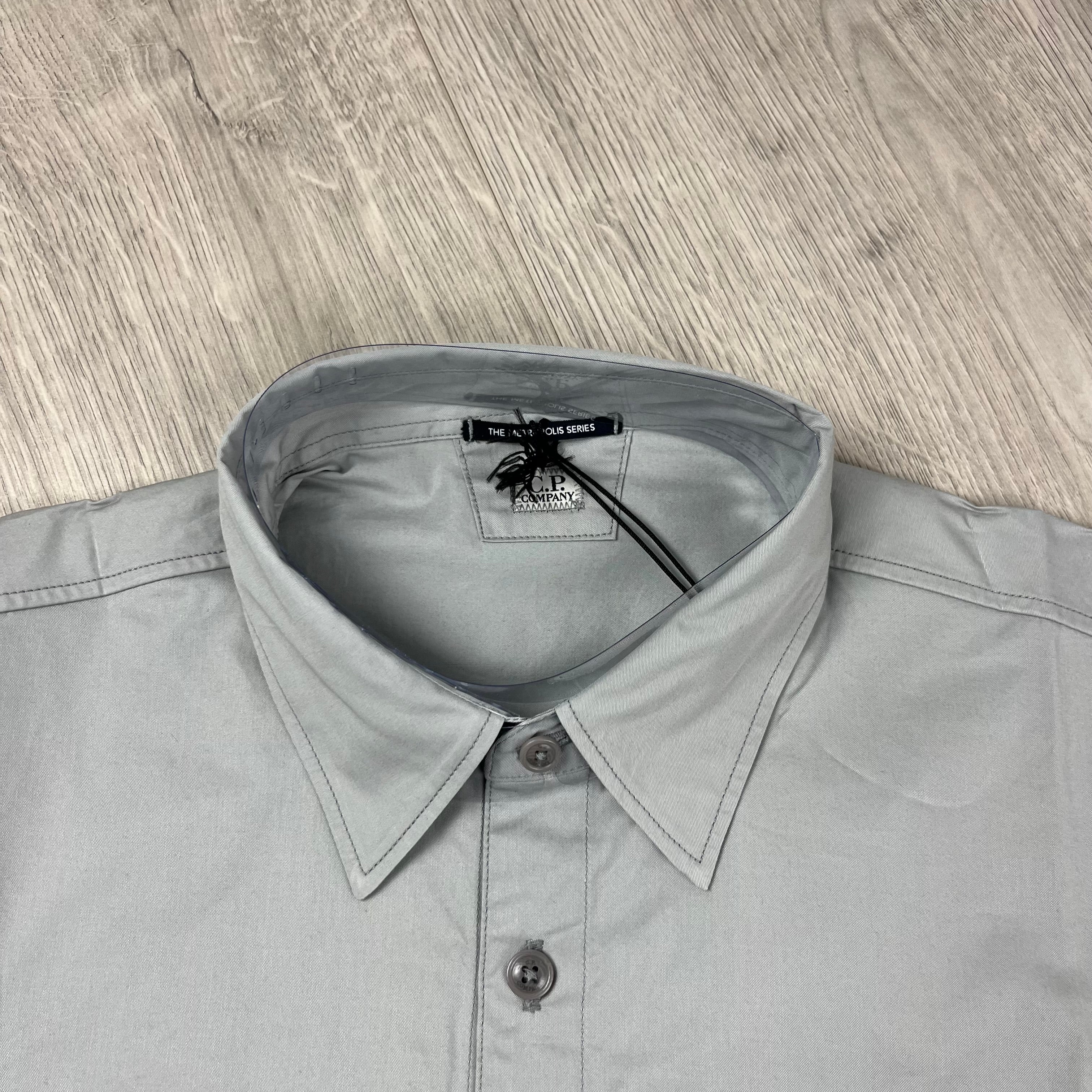 CP Company Metropolis Series Overshirt in Limestone Grey. On sale at Open Attire.