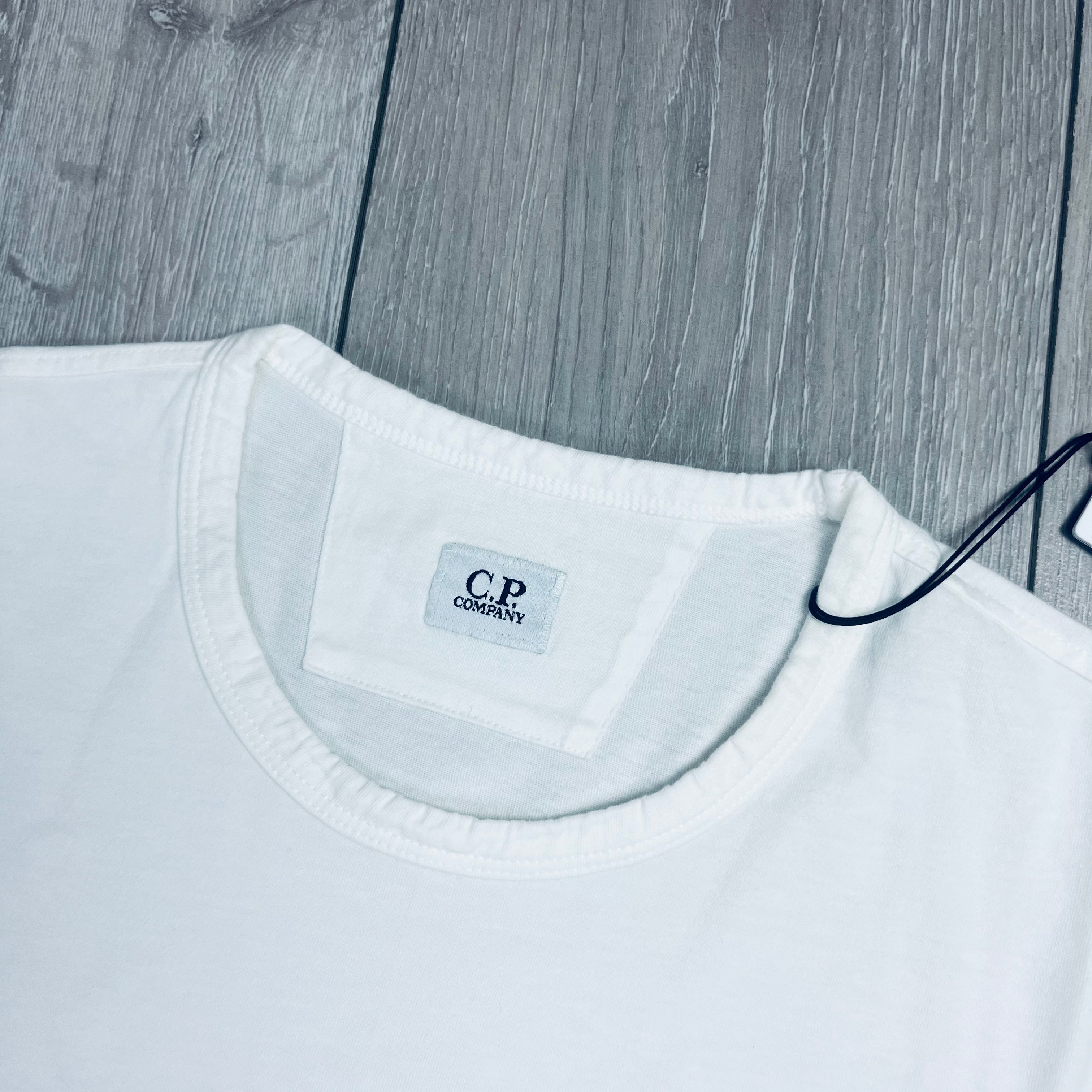 CP Company 24/1 Printed T-Shirt in Gauze White. On sale at Open Attire.