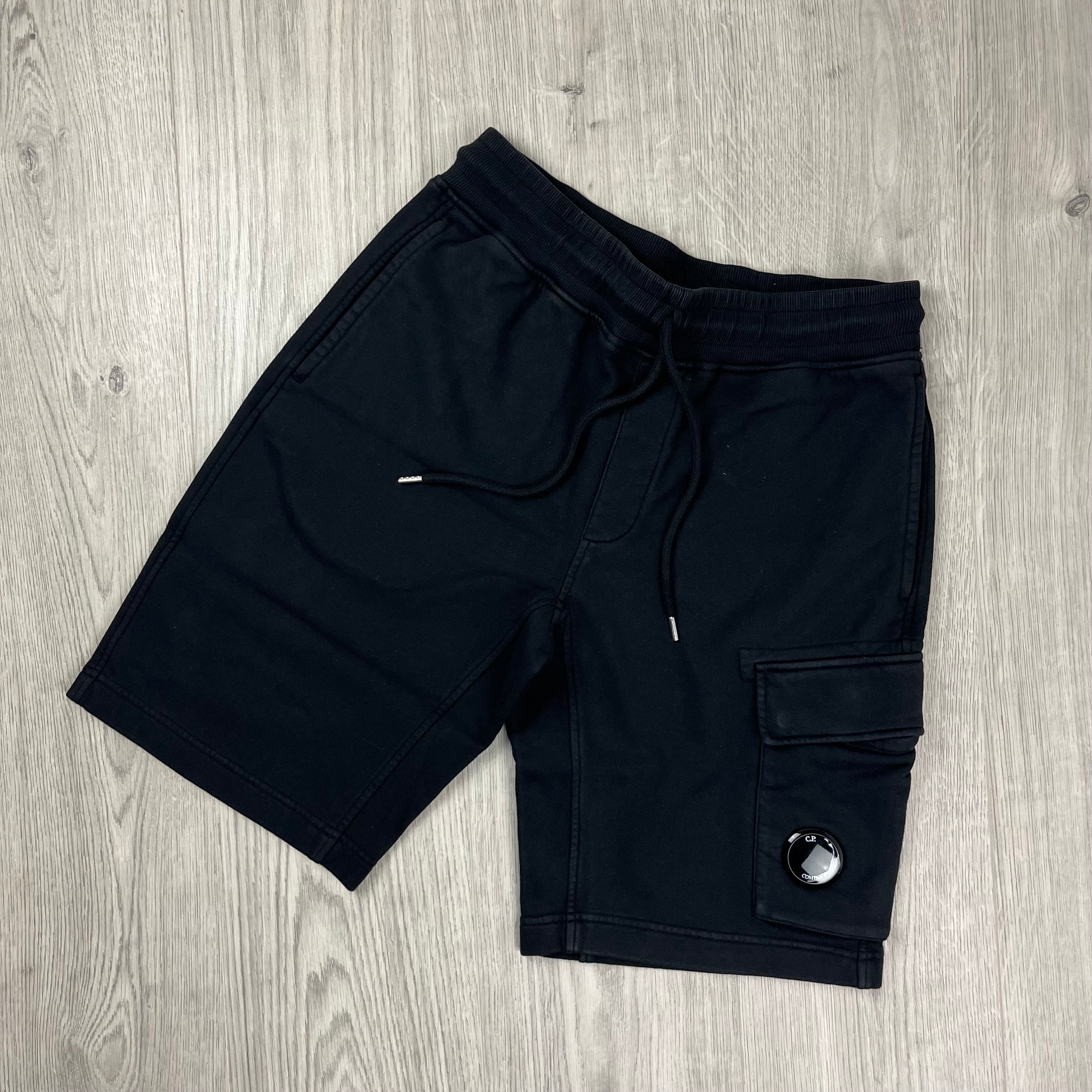 Men's CP Company Raised Fleece Jersey Shorts in Black. On sale at Open Attire.