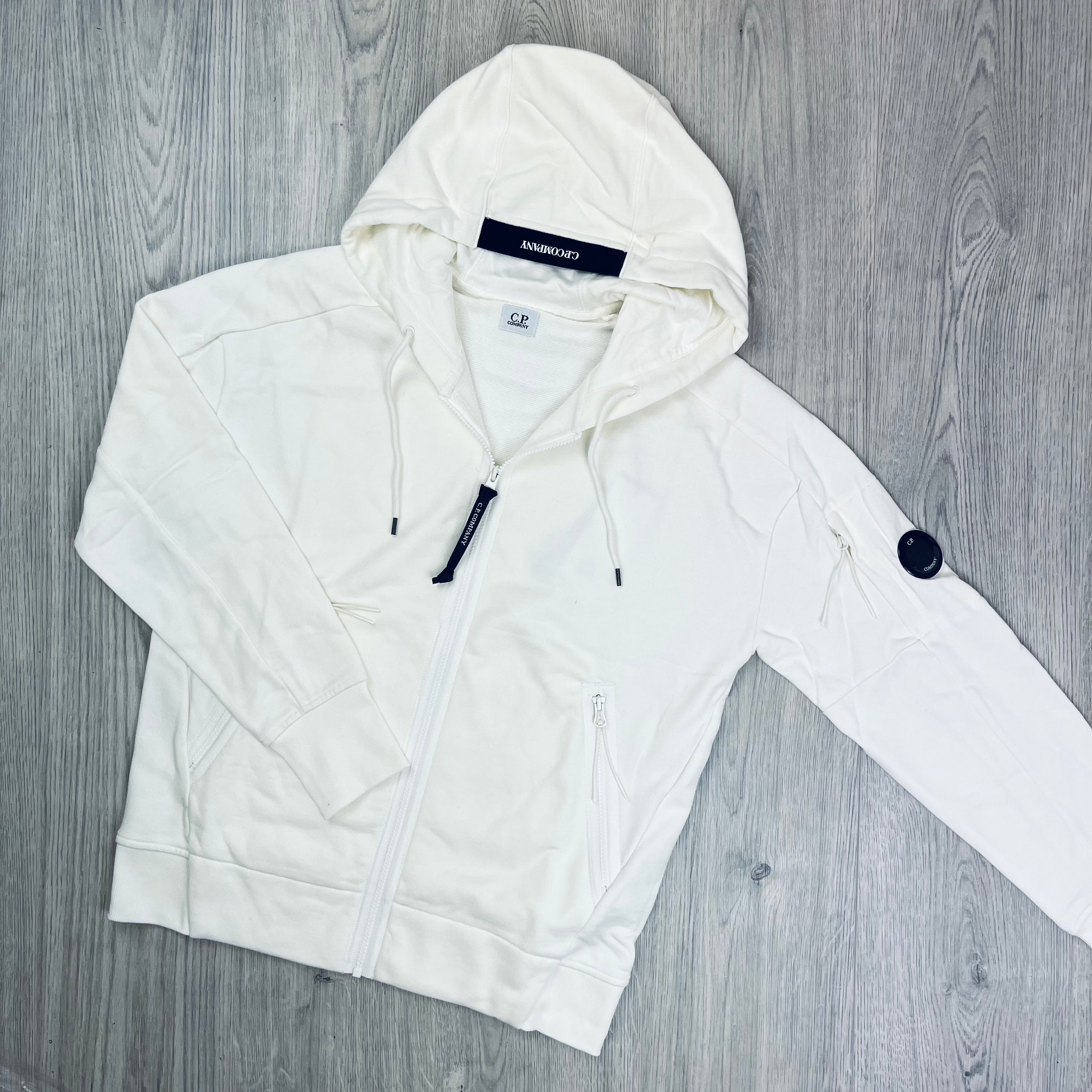 CP Company Raised Fleece Zip Hoodie - White