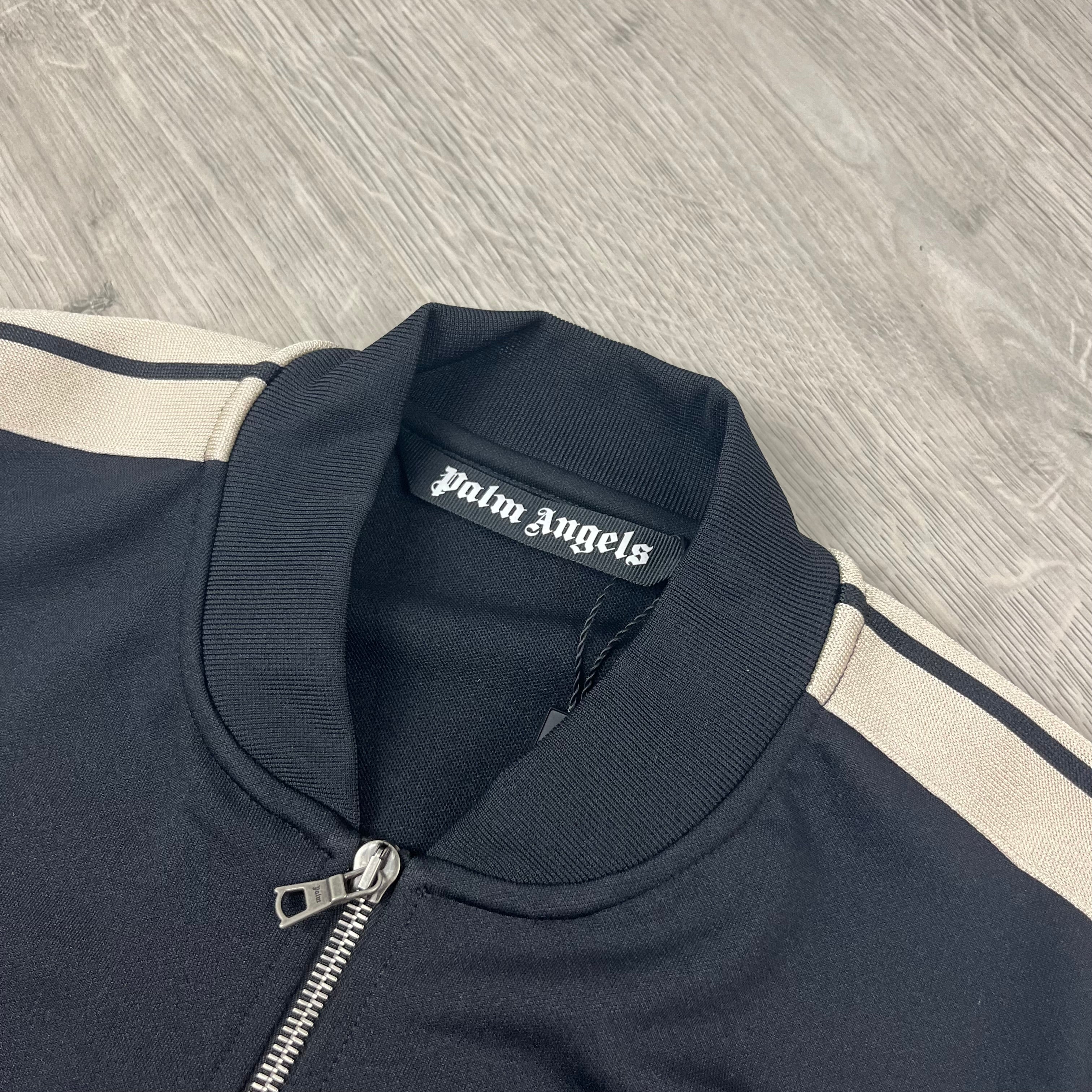 Palm Angels Embroidered Track Jacket in Black. On sale at Open Attire.