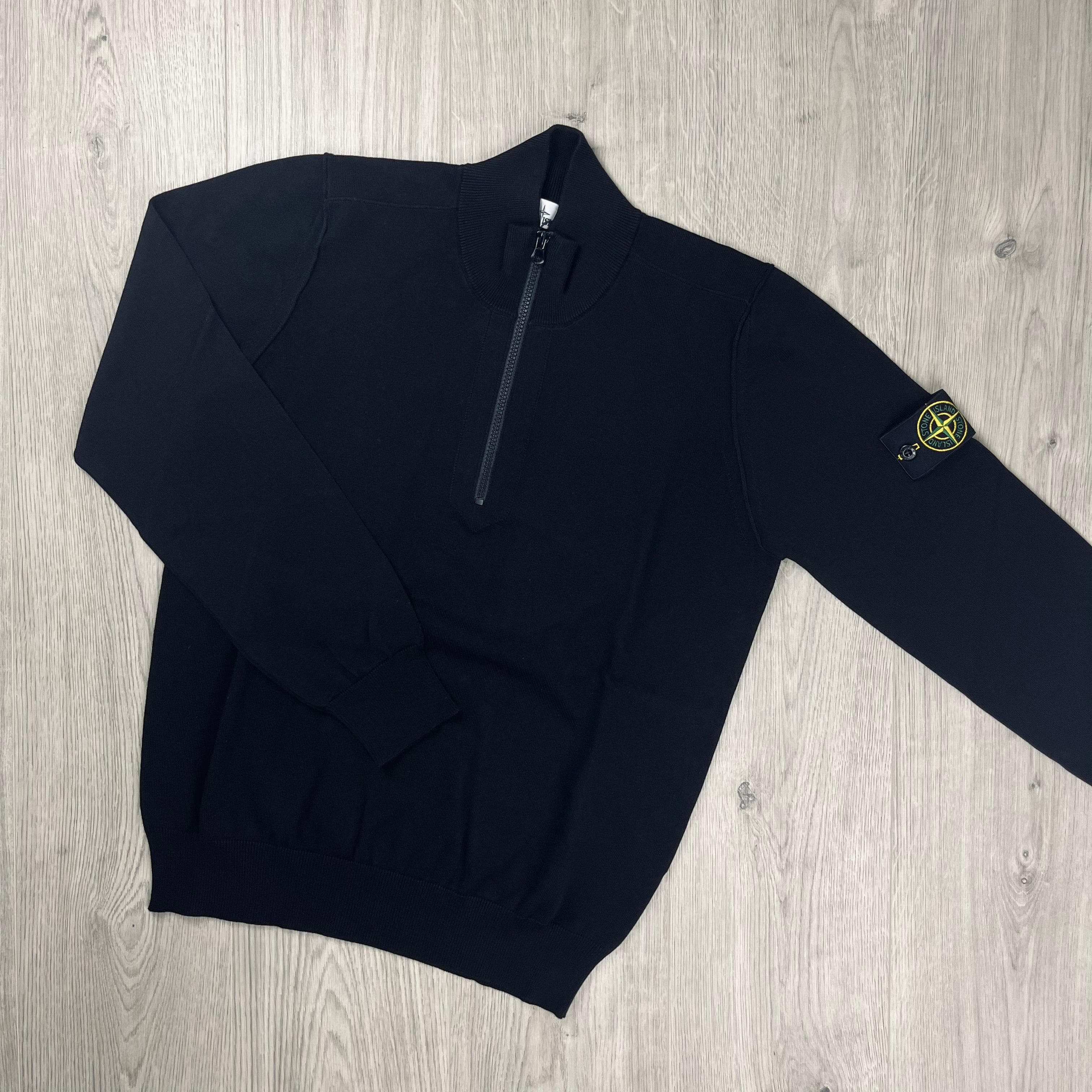 Stone Island Half Zip Knit Fleece in Black. On sale at Open Attire.