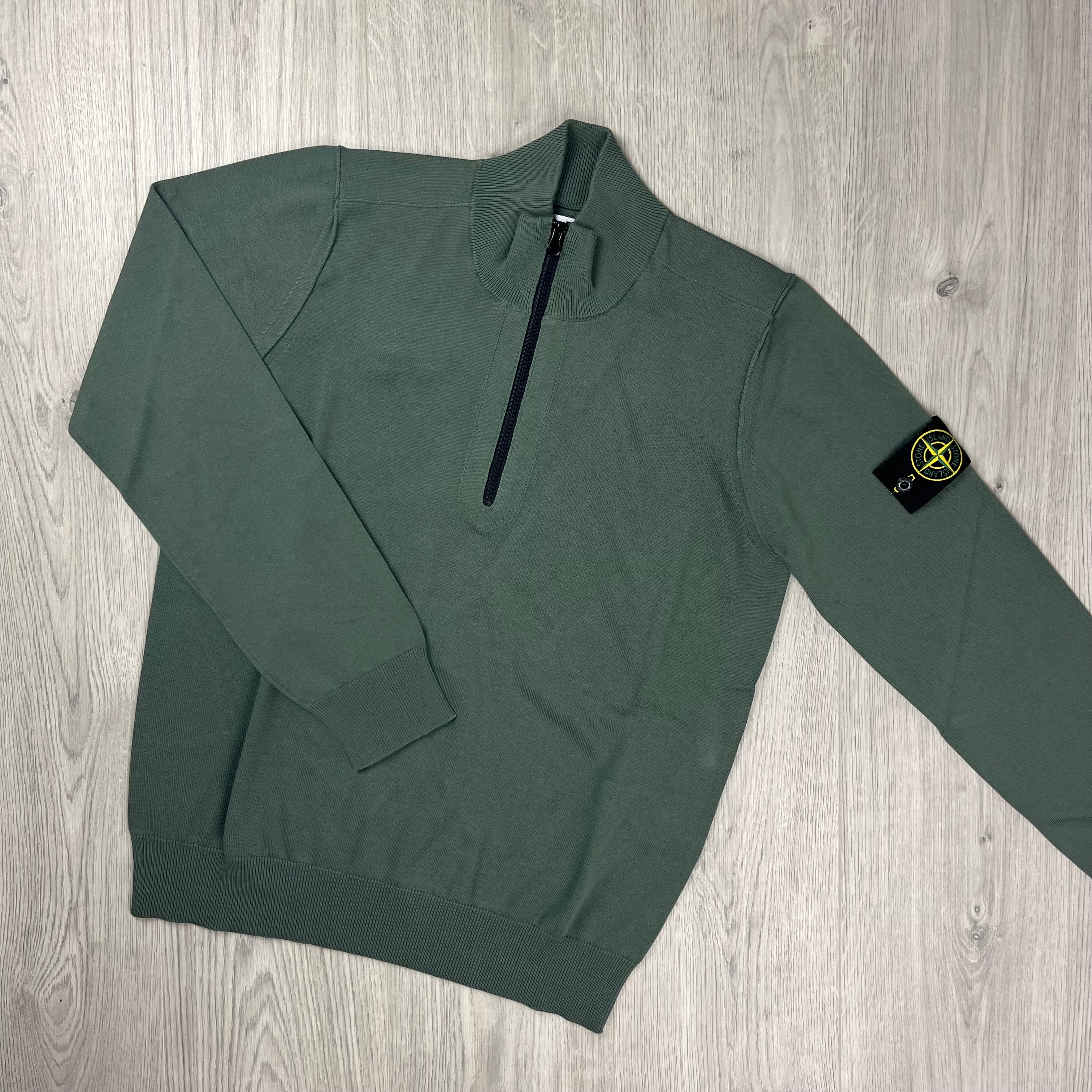 Stone Island Half Zip Knit Fleece in Musk Green. On sale at Open Attire.