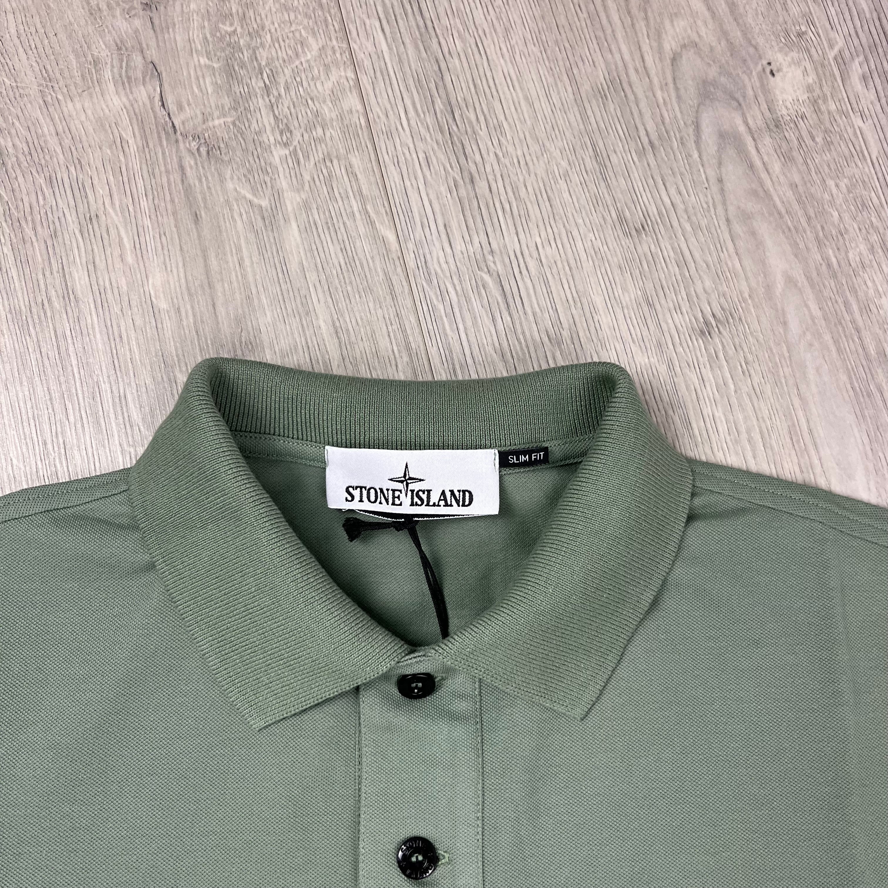 Stone Island Piqué Patch Polo Shirt in Sage Green. On sale at Open Attire.