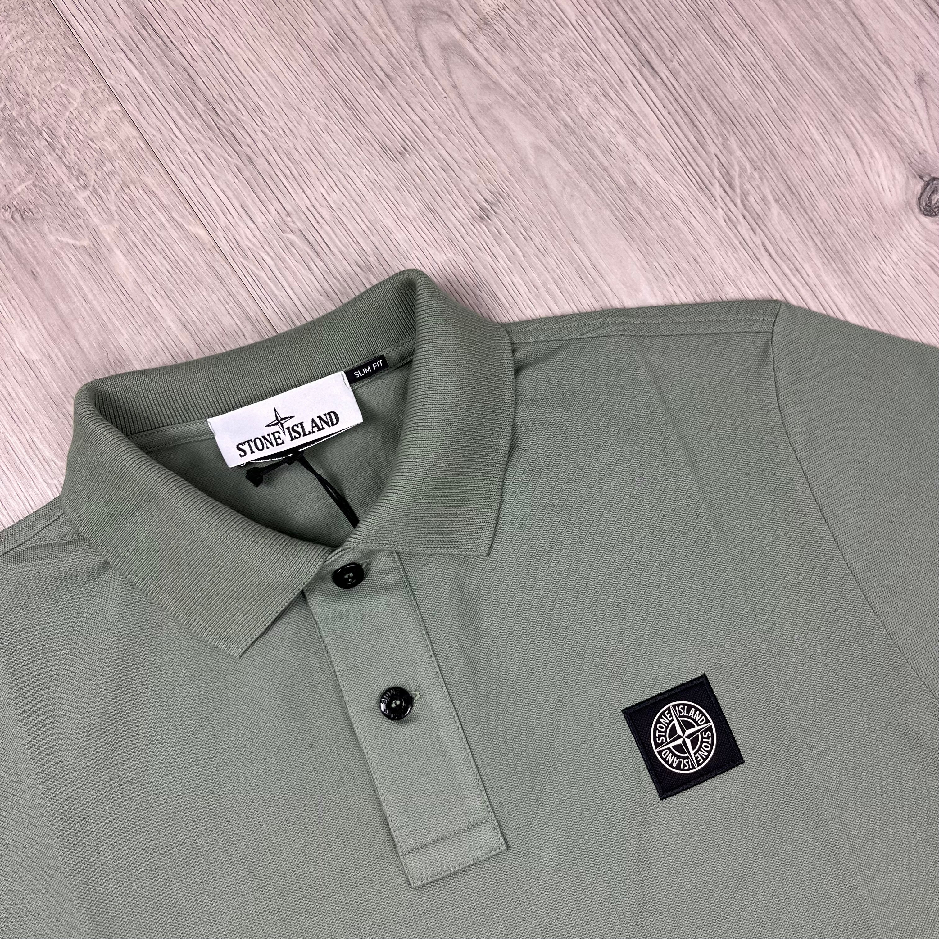 Stone Island Piqué Patch Polo Shirt in Sage Green. On sale at Open Attire.