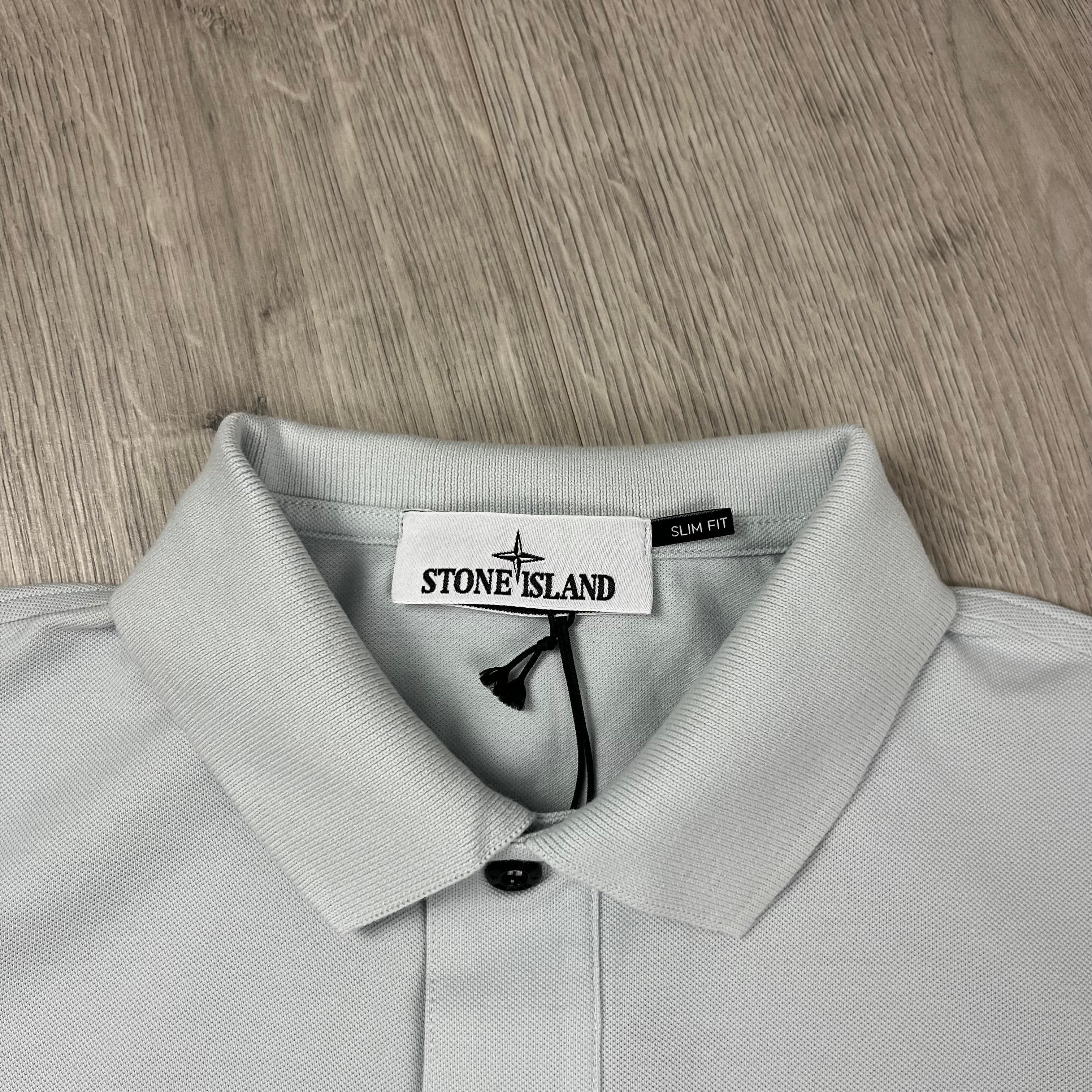 Stone Island Piqué Patch Polo Shirt in Sky Blue. On sale at Open Attire.