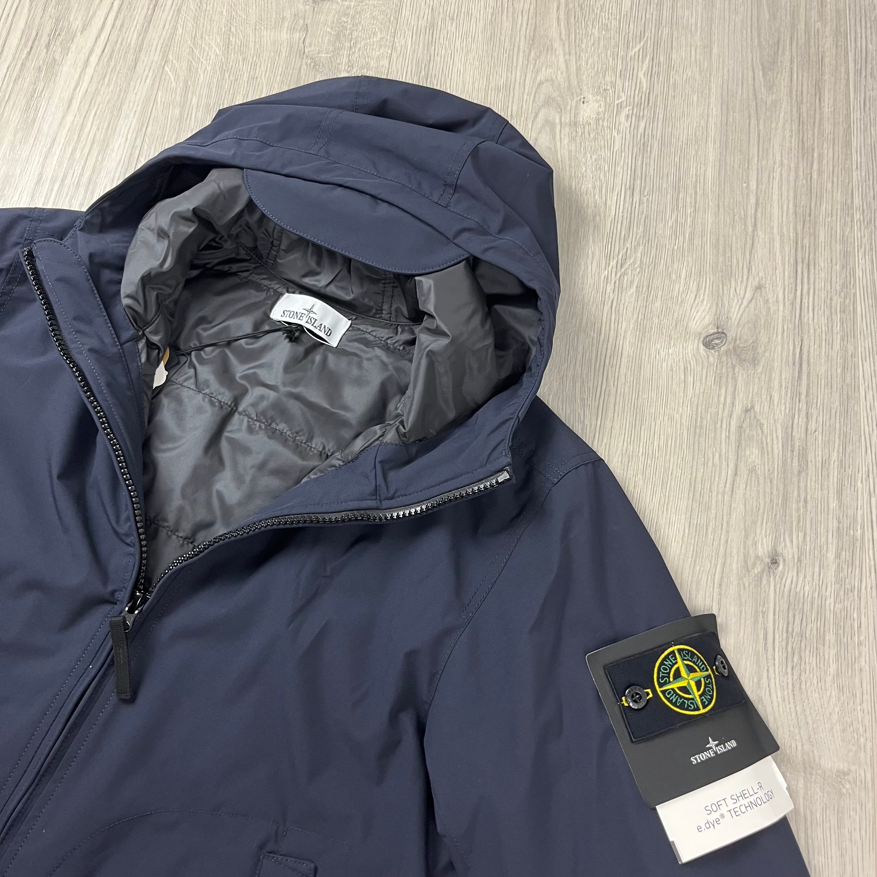 Stone Island Soft Shell-R PrimaLoft Jacket in Navy Blue. On sale at Open Attire.