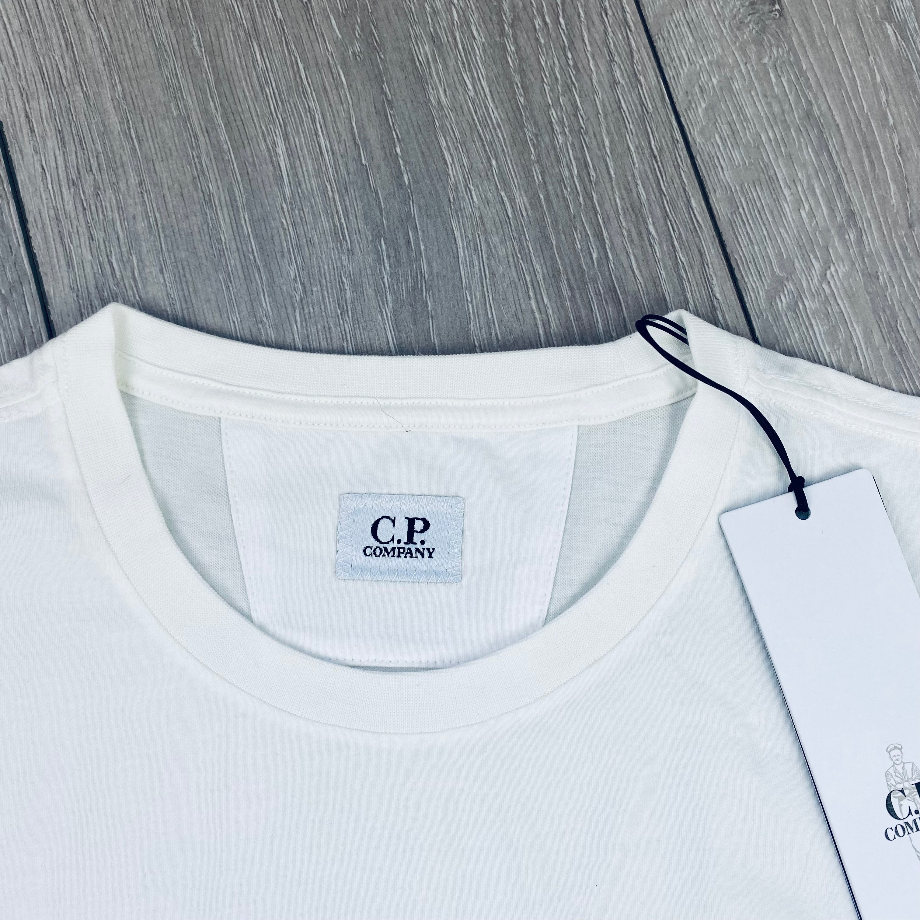 Men's CP Company Stamp T-Shirt in Gauze White. On sale at Open Attire.