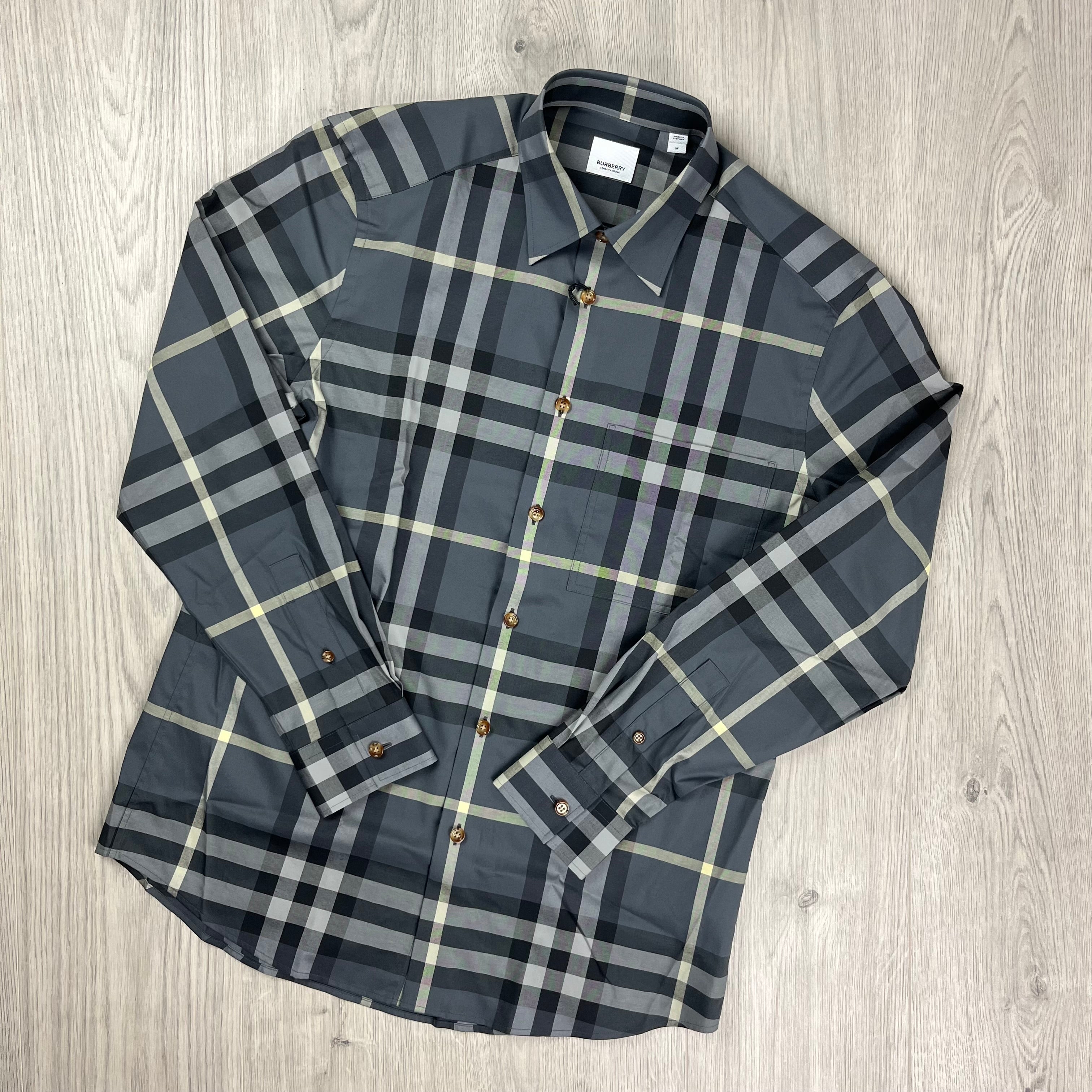 Burberry Claverdon Shirt in Seal Grey. On sale at Open Attire.