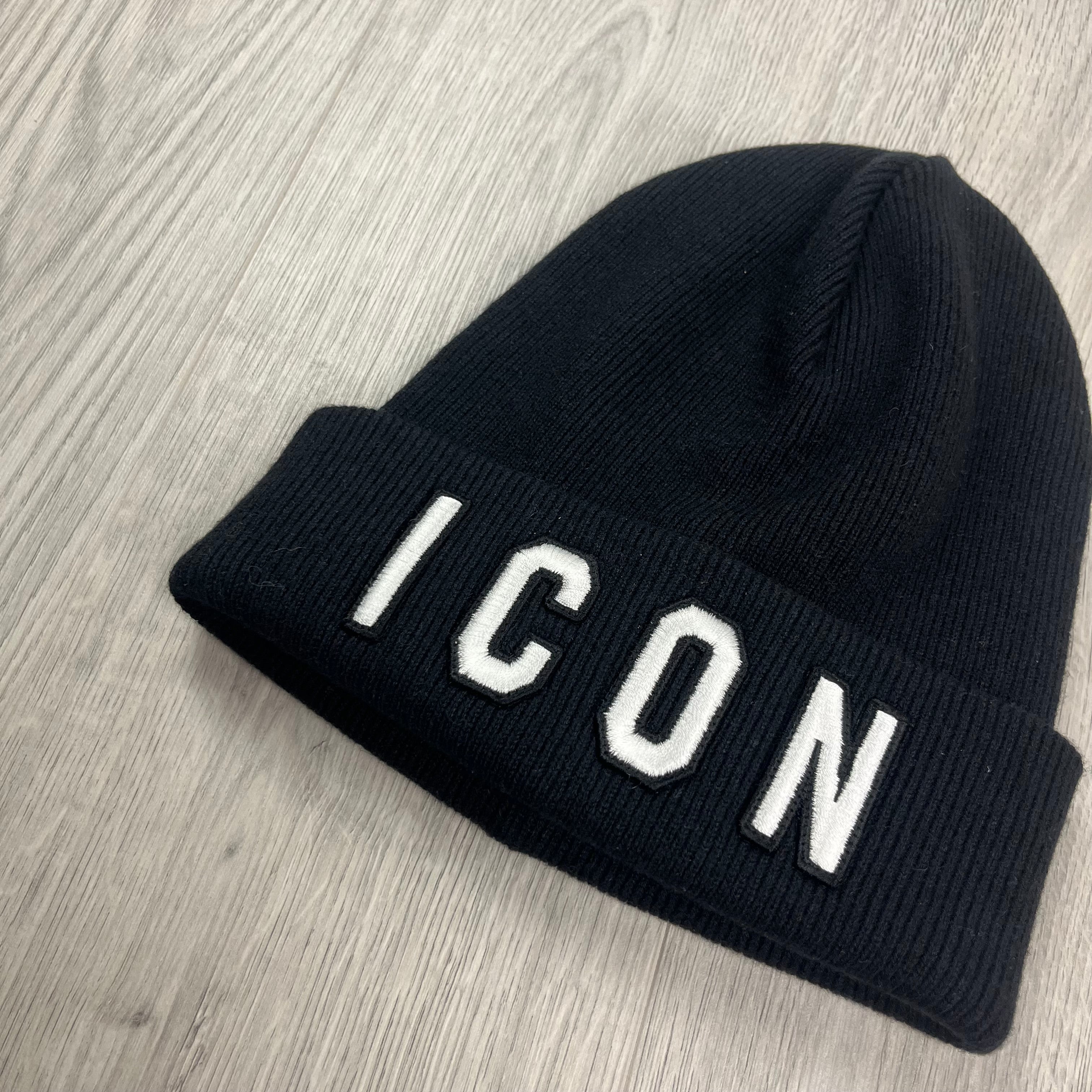 DSQUARED2 wool ICON beanie in Black. On sale at Open Attire.