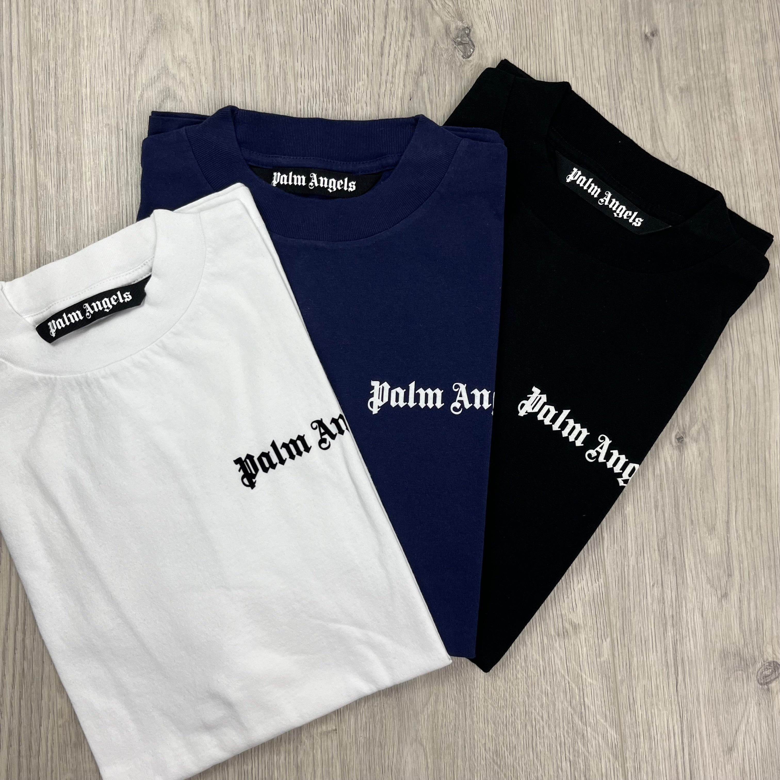 Palm Angels 3-Pack of T-shirts in White, Navy and Black. On sale at Open Attire.