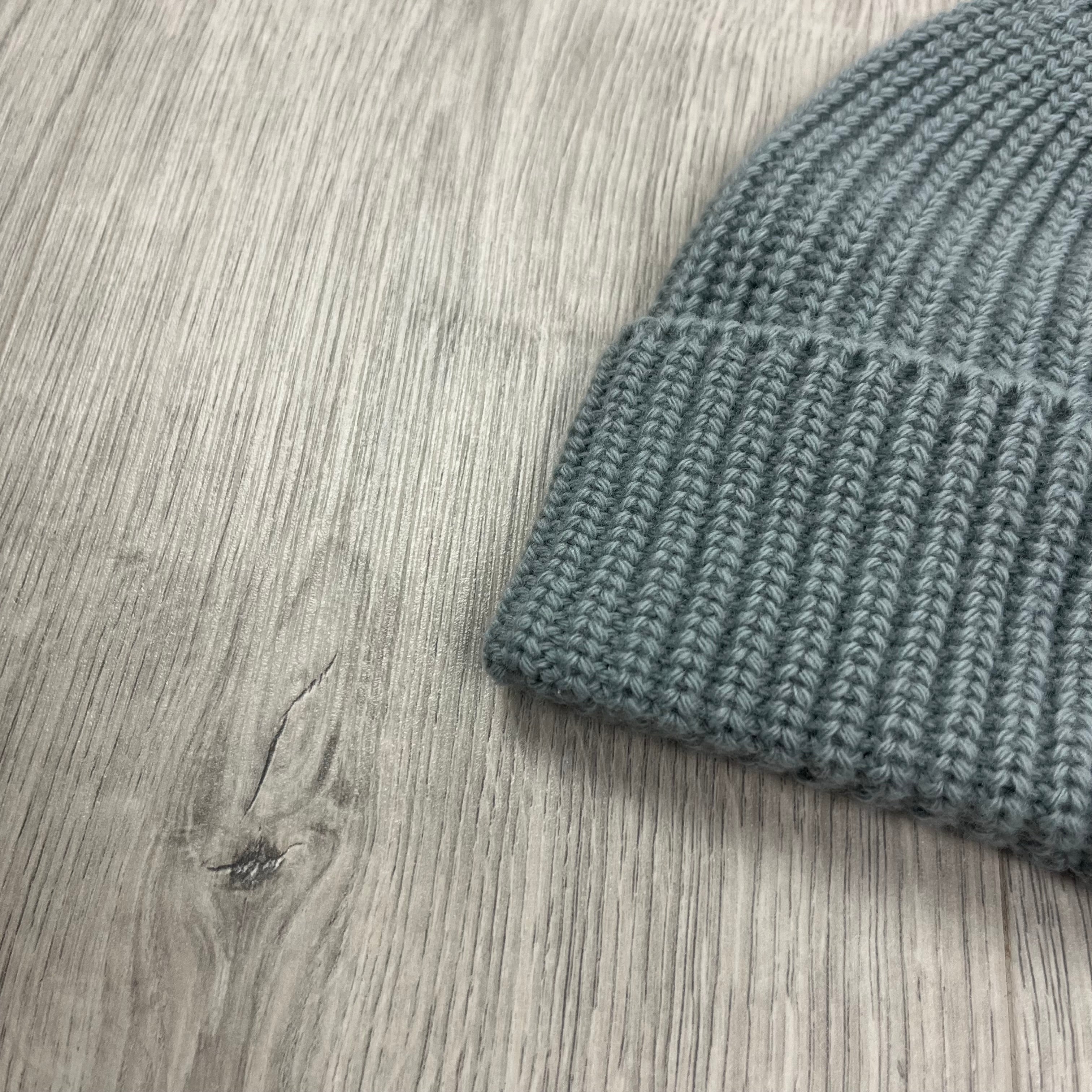 Stone Island wool beanie in Green Grey. On sale at Open Attire.