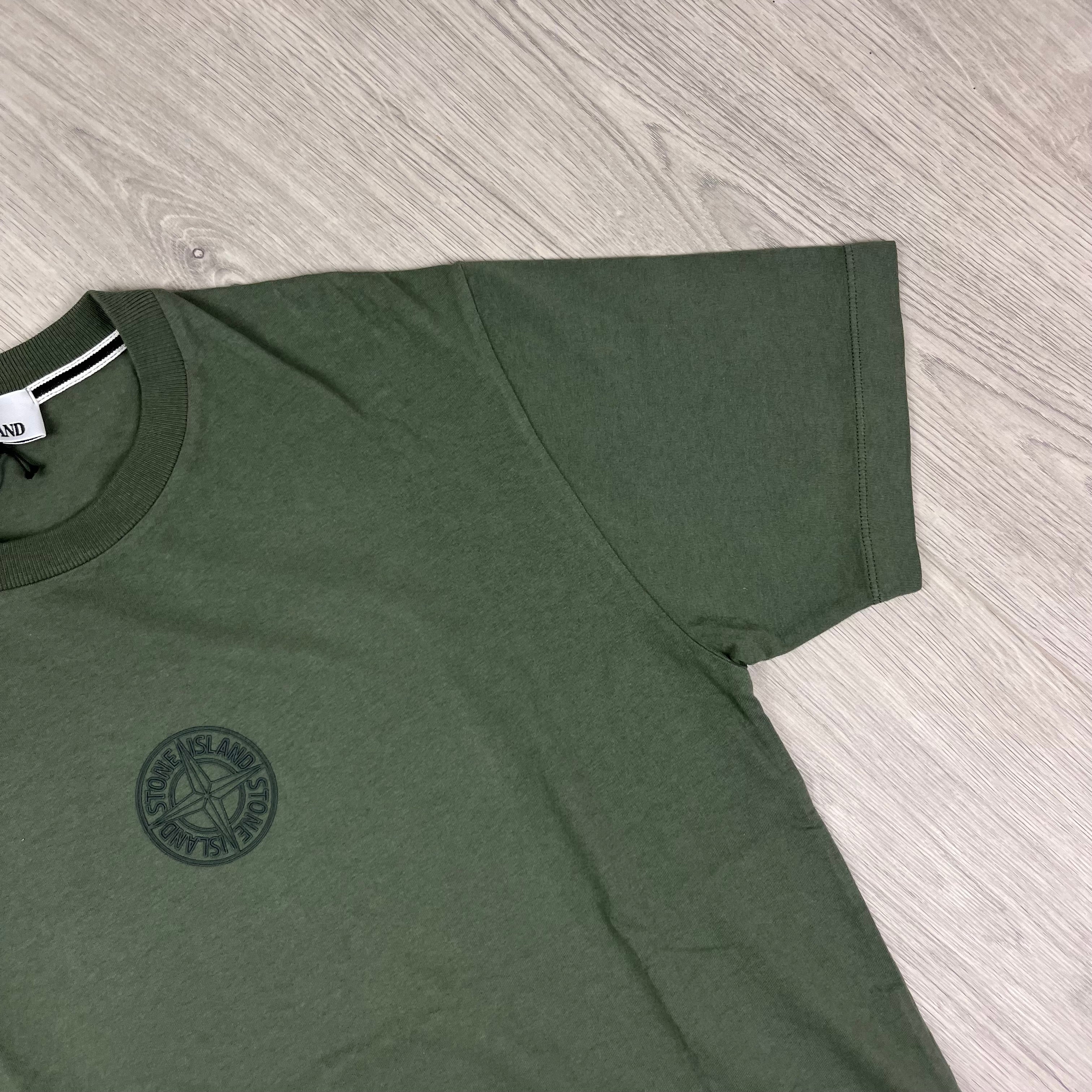 Stone Island 'Seasonal Quilting One' T-shirt in Musk Green. On sale at Open Attire.