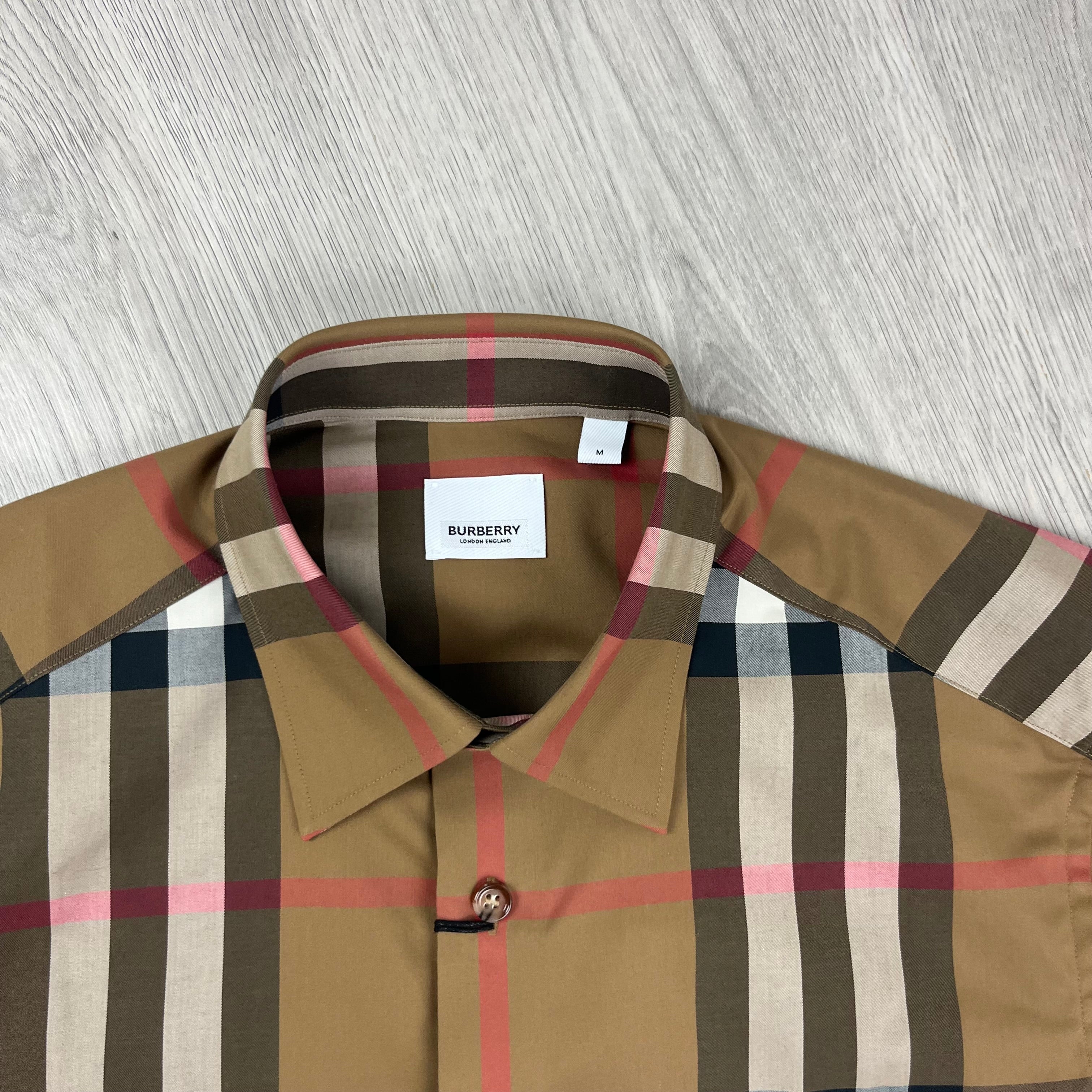 Burberry Claverdon Shirt in Taupe Brown. On sale at Open Attire.