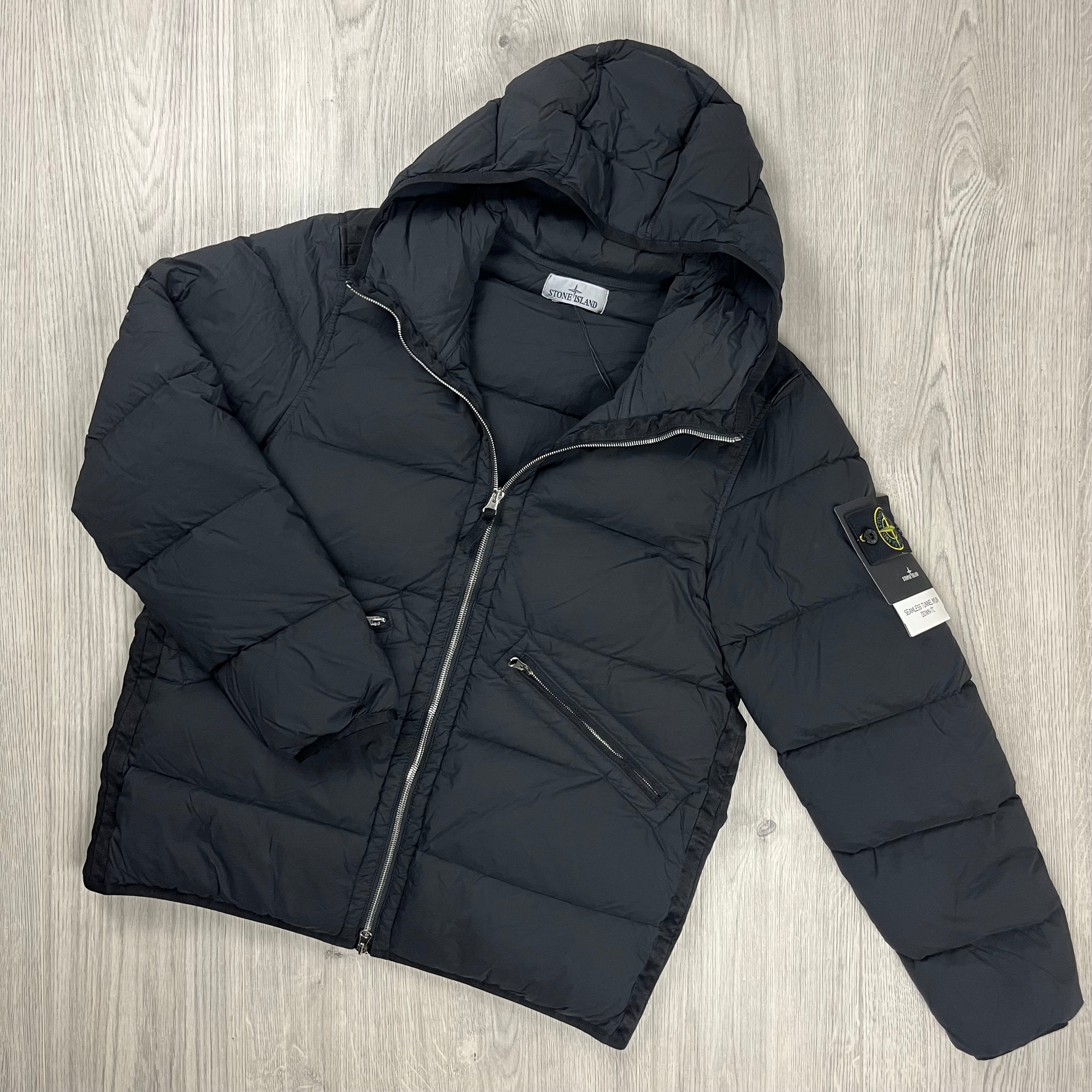 Stone Island Seamless Down-TC Coat in Black. On sale at Open Attire.