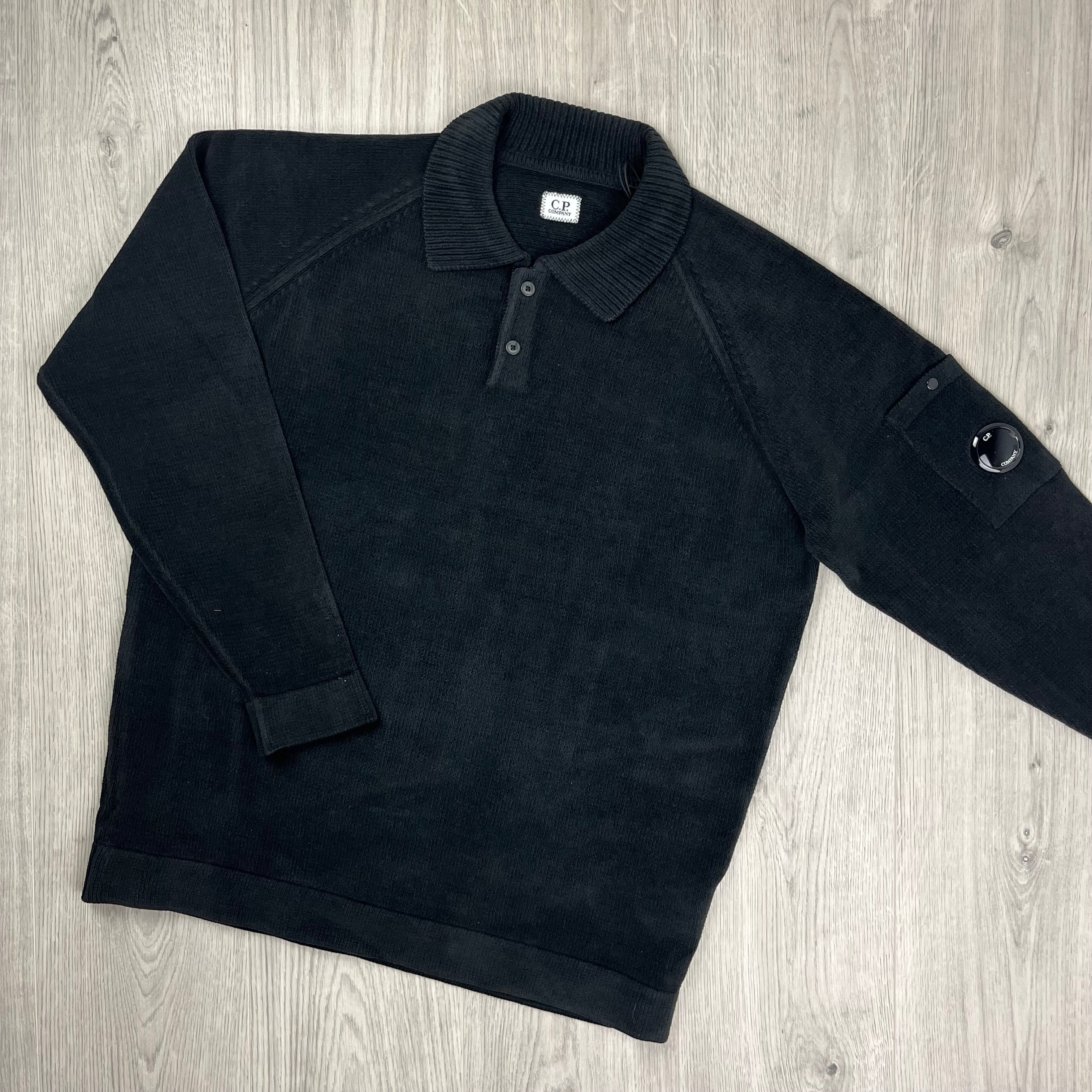 CP Company Knit Polo Shirt - Black