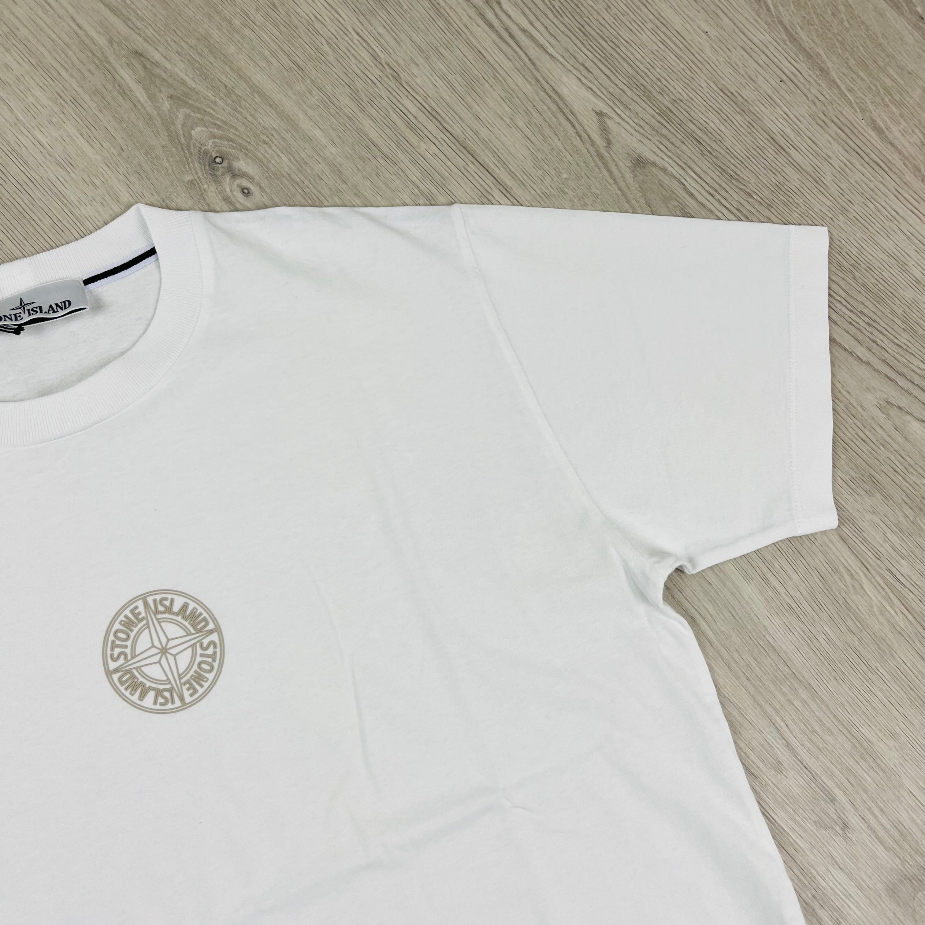 Stone Island 'Seasonal Quilting One' T-shirt in White. On sale at Open Attire.