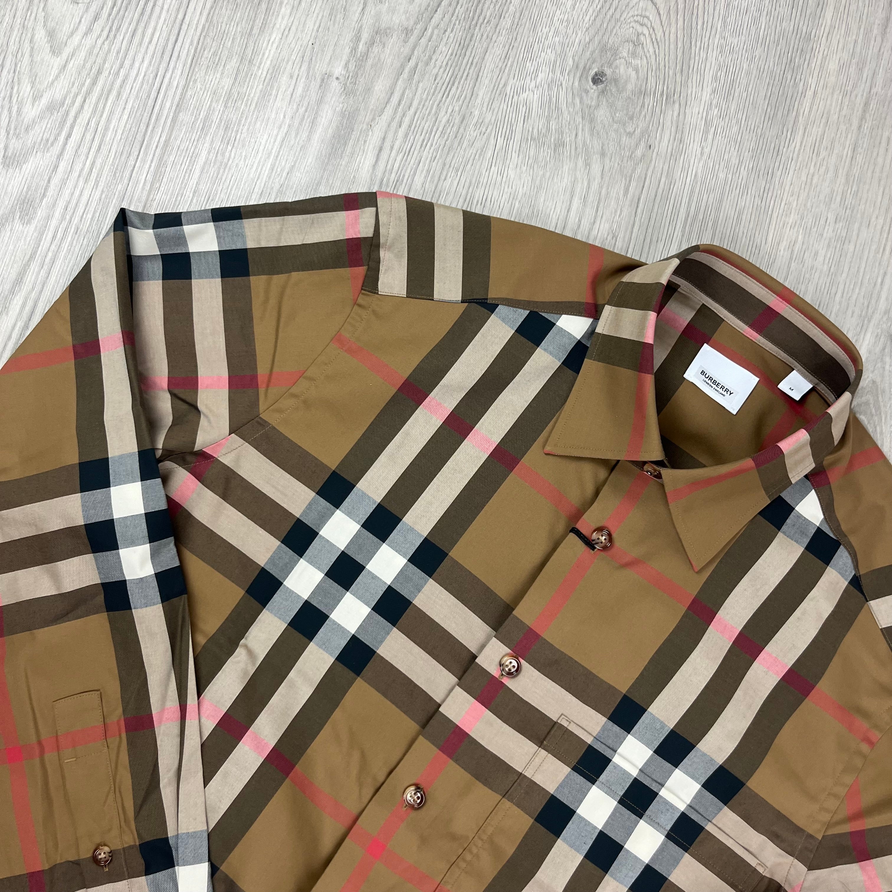 Burberry Claverdon Shirt in Taupe Brown. On sale at Open Attire.