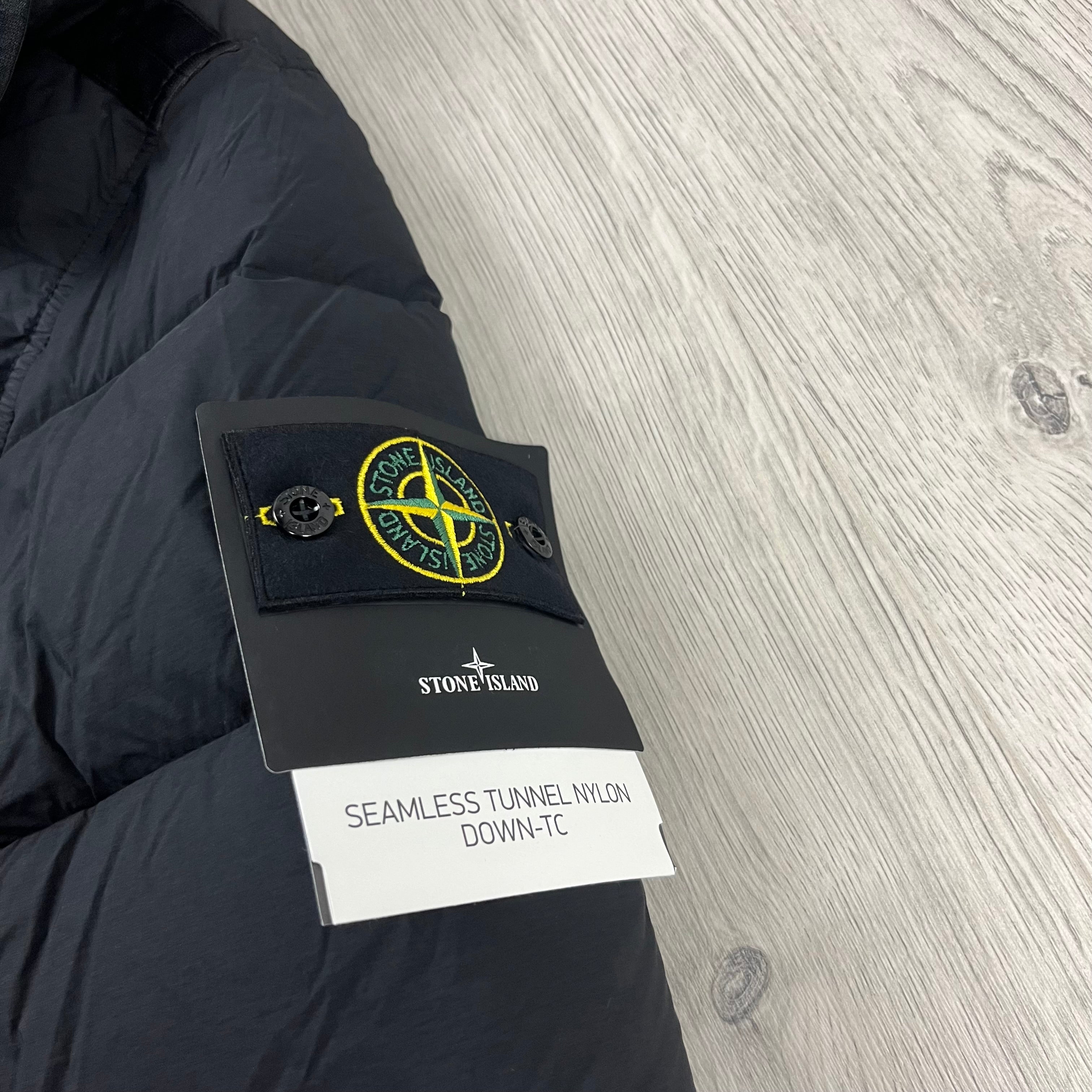 Stone Island Seamless Down-TC Coat in Black. On sale at Open Attire.