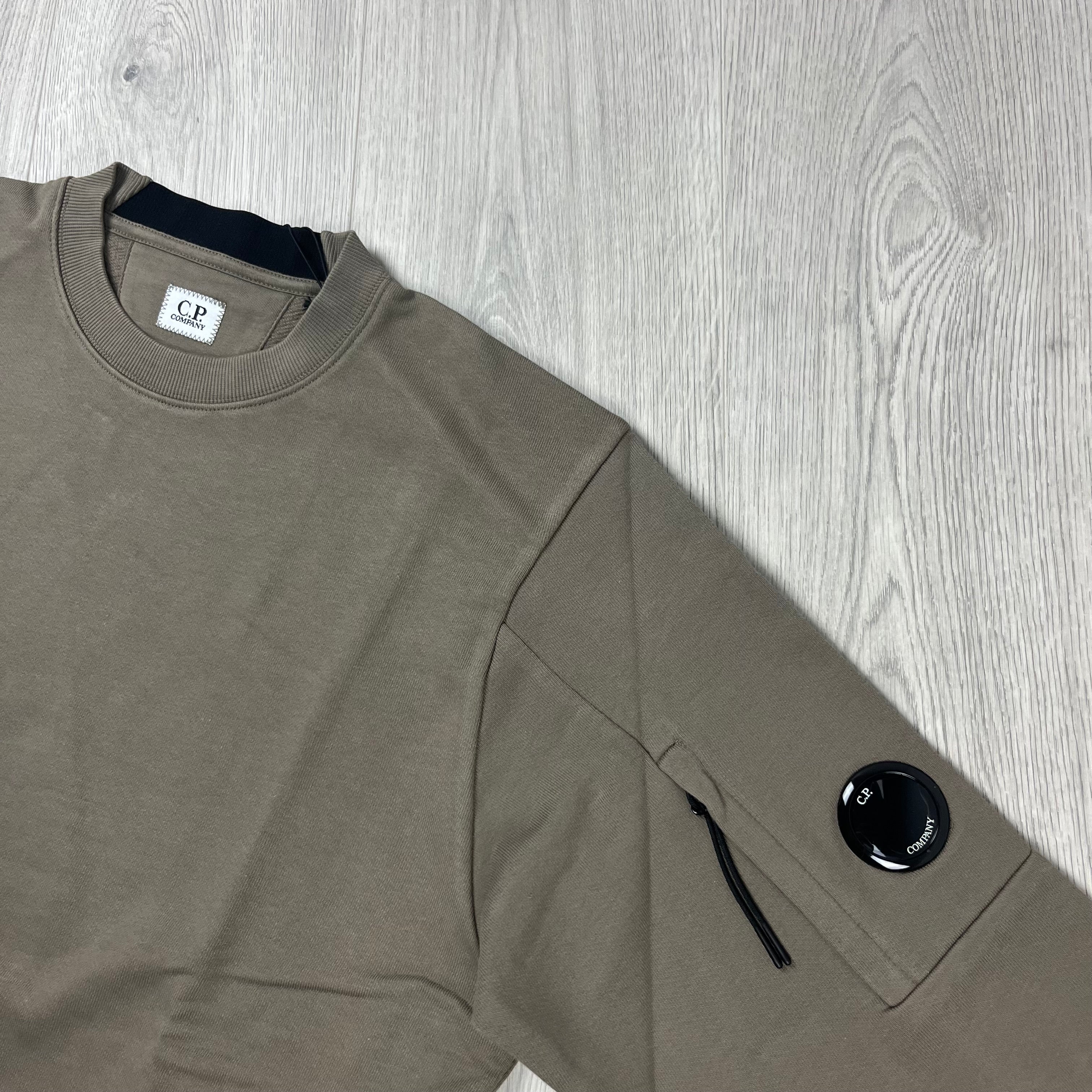 CP Company Raised Fleece Sweatshirt in Walnut. On sale at Open Attire. 