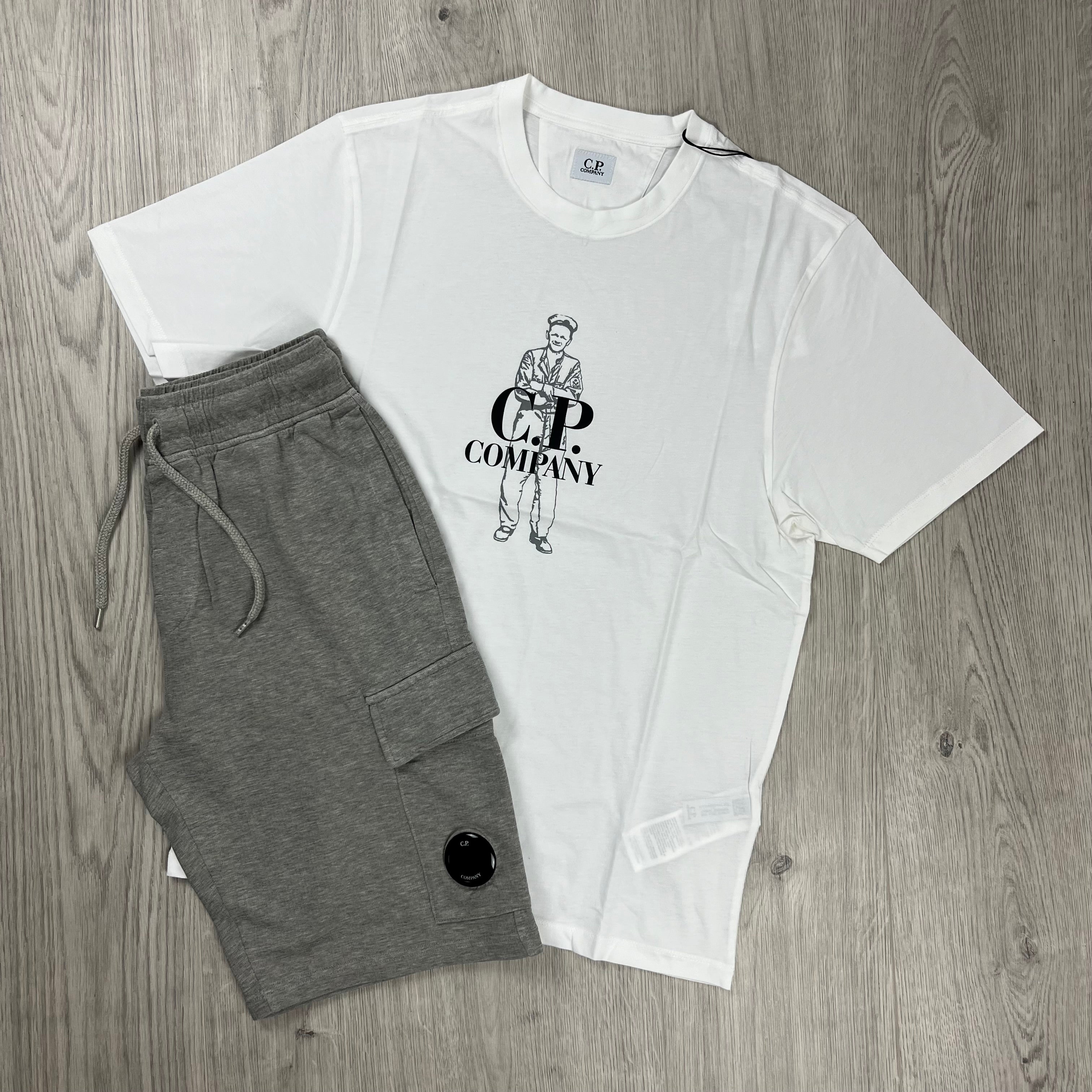 CP Company Set in Gauze White and Greystone Melange. On sale at Open Attire.