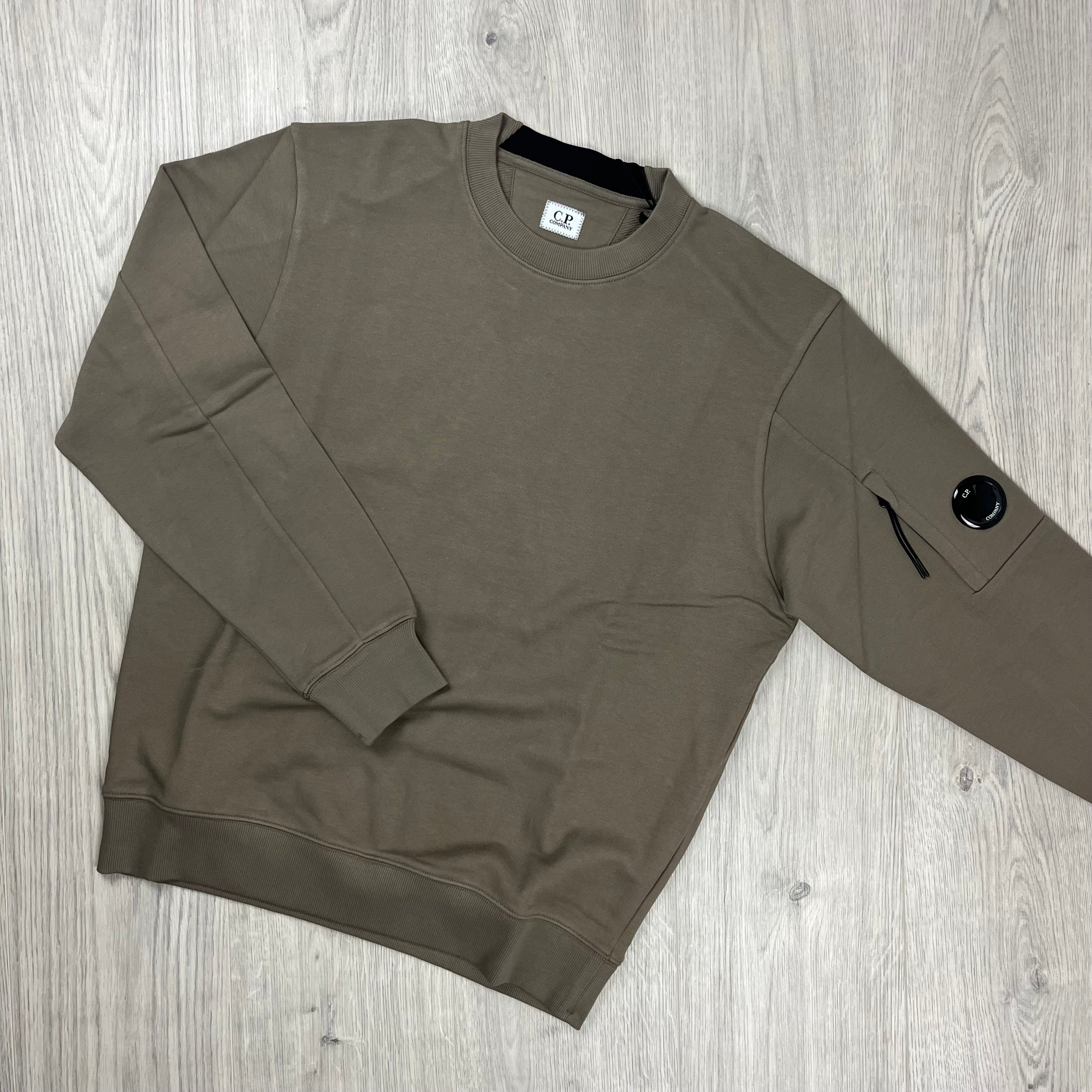 CP Company Raised Fleece Sweatshirt in Walnut. On sale at Open Attire. 
