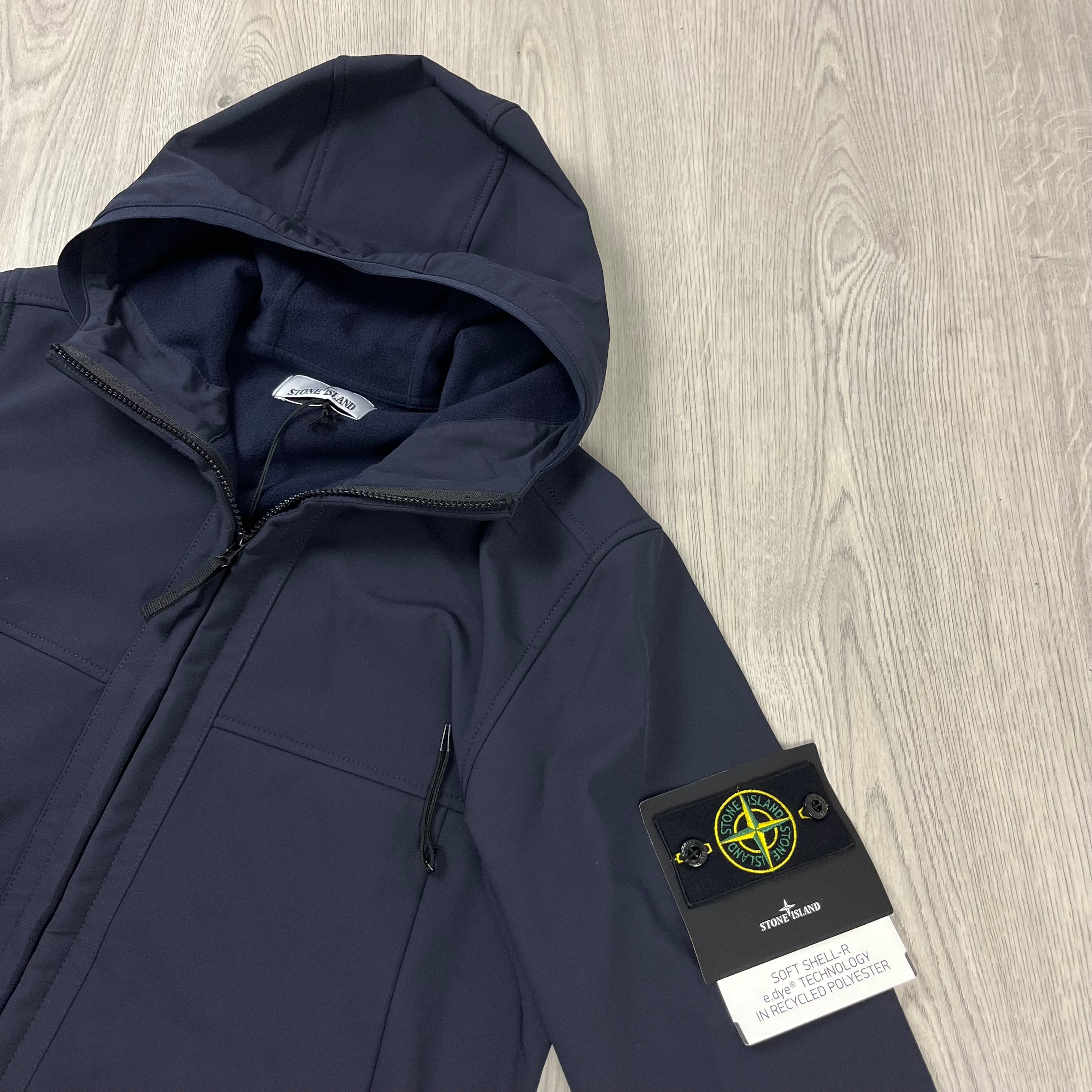 Stone Island Soft Shell-R Jacket in Navy Blue. On sale at Open Attire.