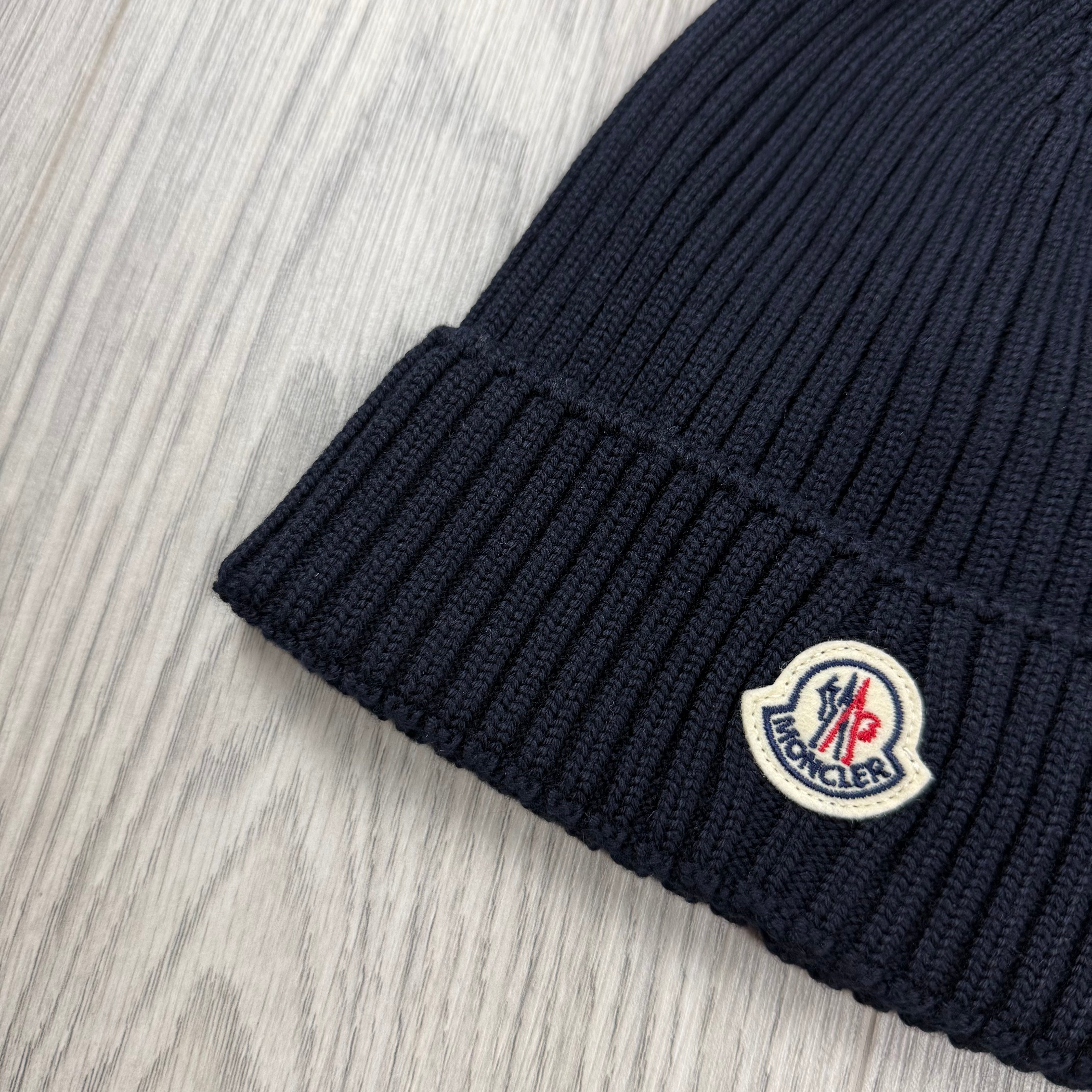 Moncler Junior Ribbed Beanie - Navy
