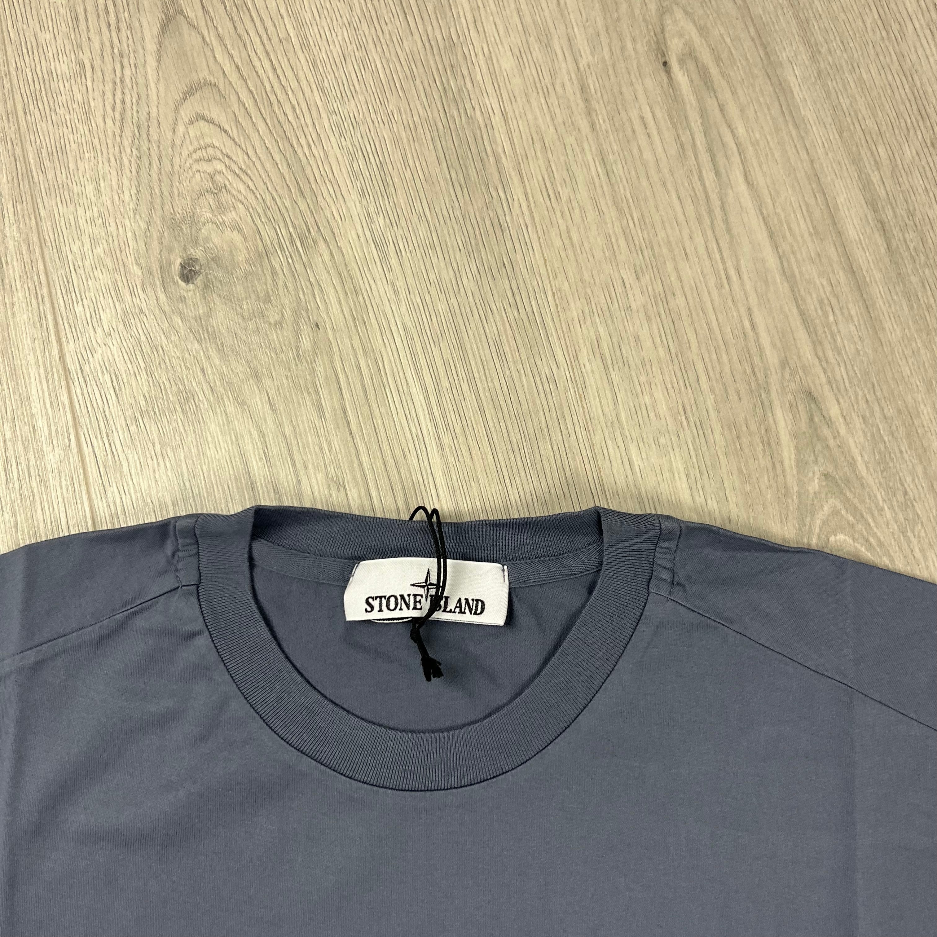 Stone Island Patch T-shirt in Mid Blue. On sale at Open Attire.