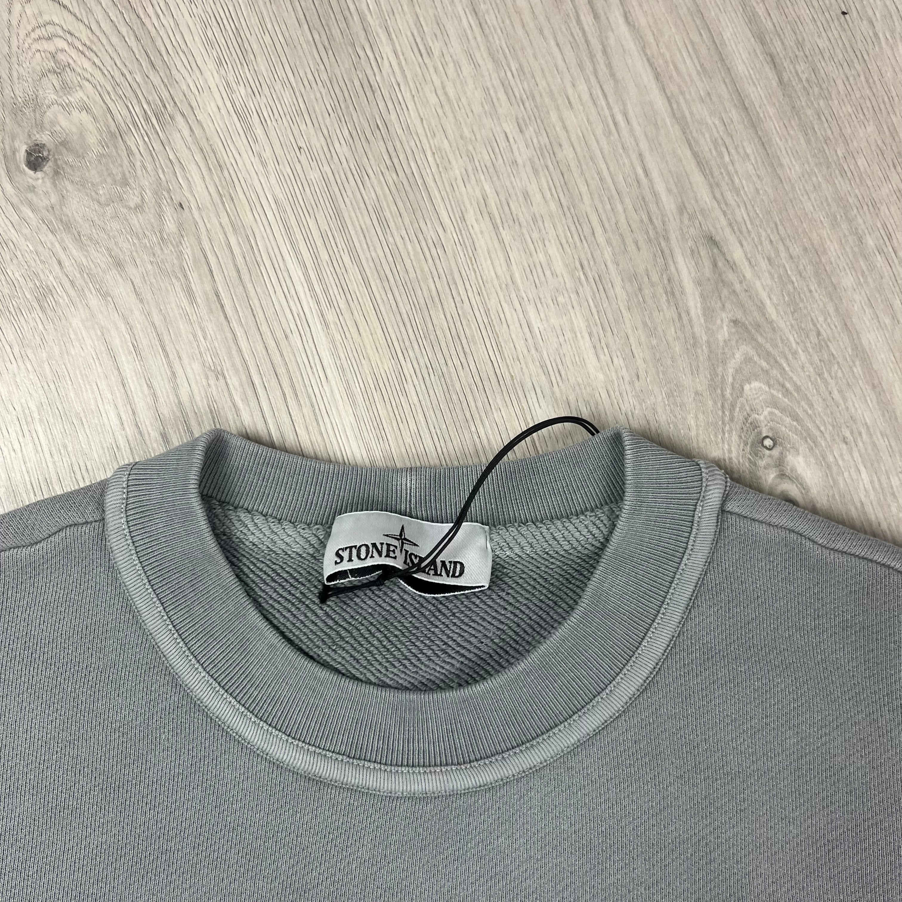 Stone Island crewneck sweatshirt in Green Grey. On sale at Open Attire.