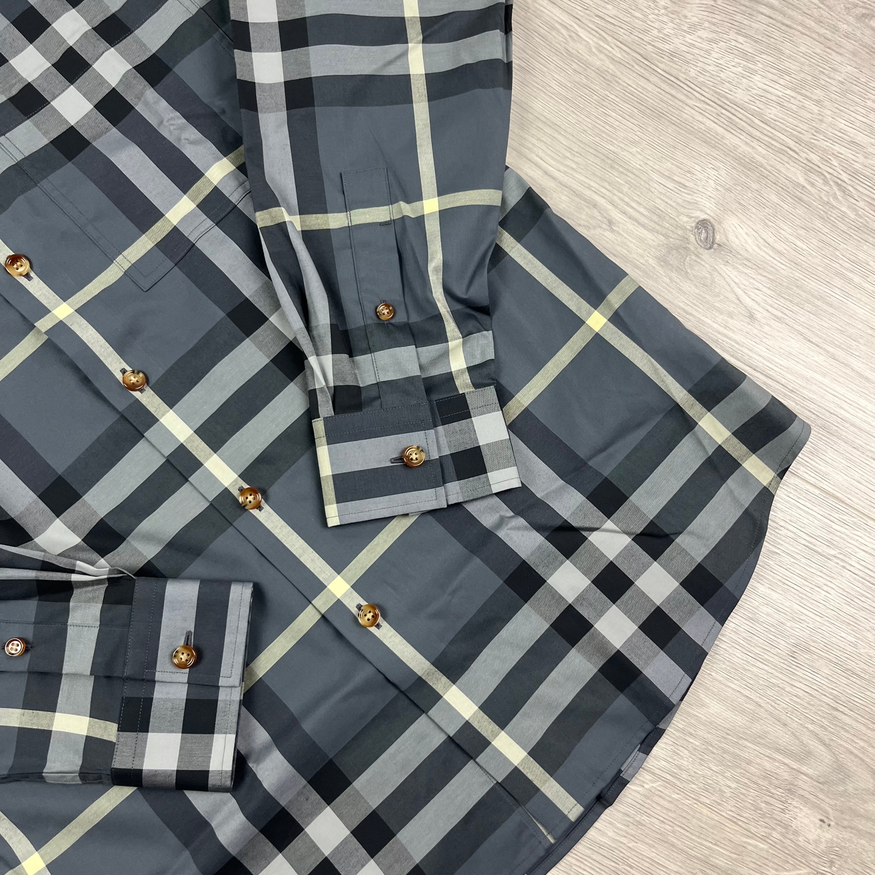 Burberry Claverdon Shirt in Seal Grey. On sale at Open Attire.