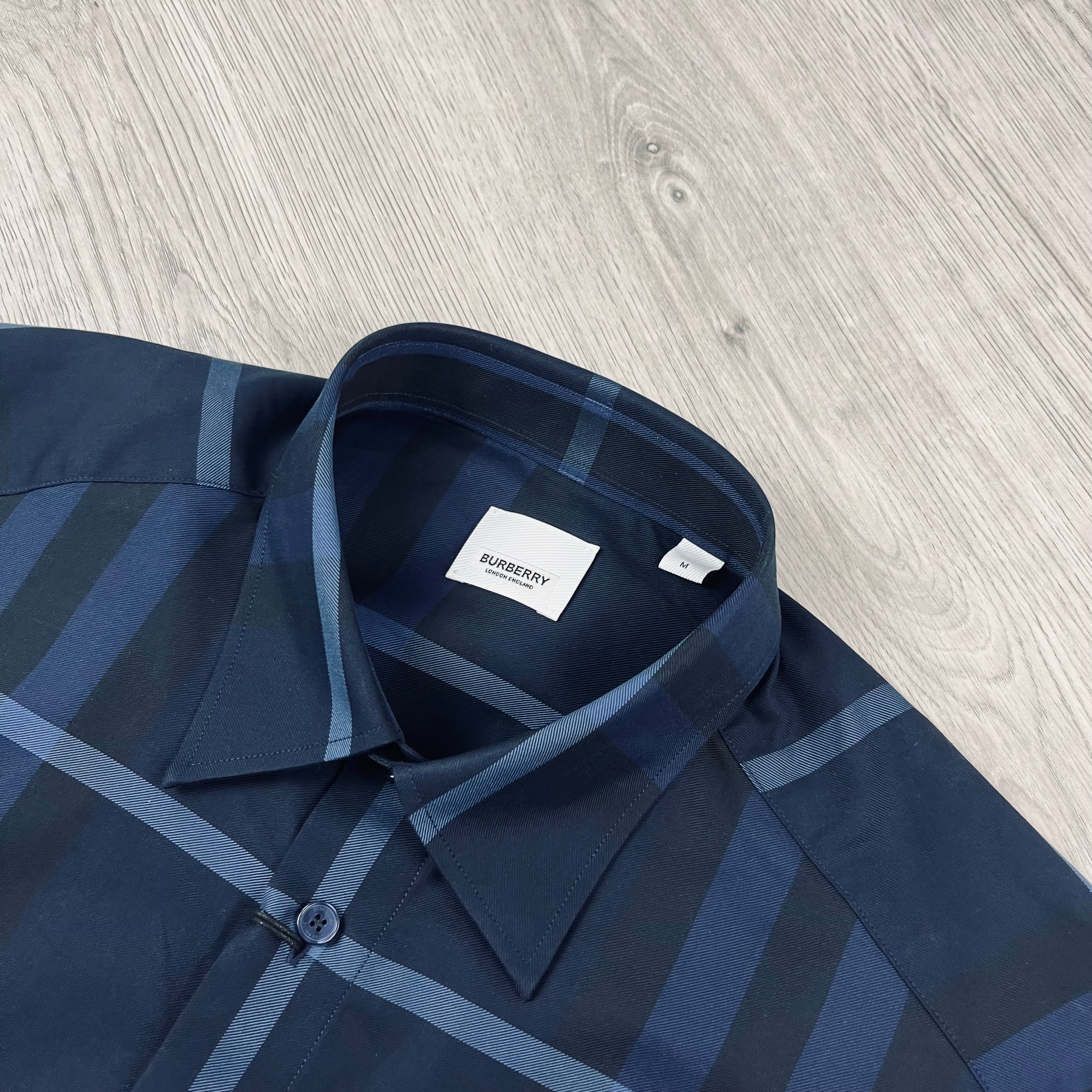 Burberry Claverdon Shirt in Charcoal Blue. On sale at Open Attire.