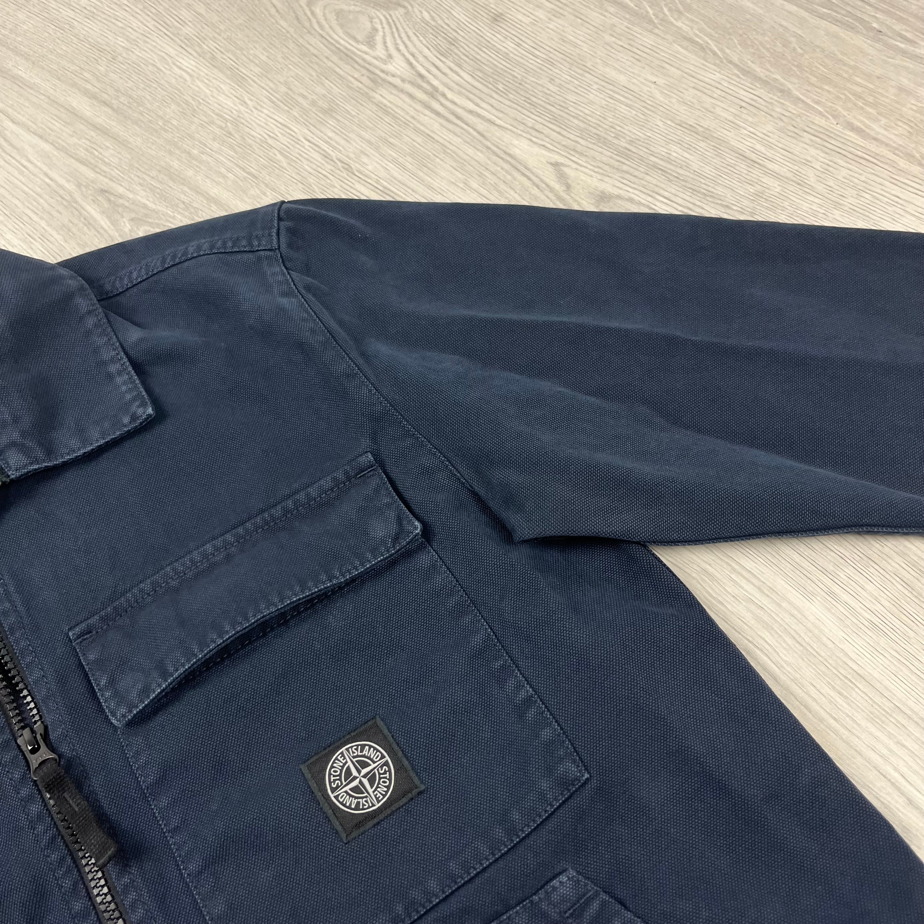 Stone Island Panama Cotton Overshirt in Navy Blue. On sale at Open Attire.