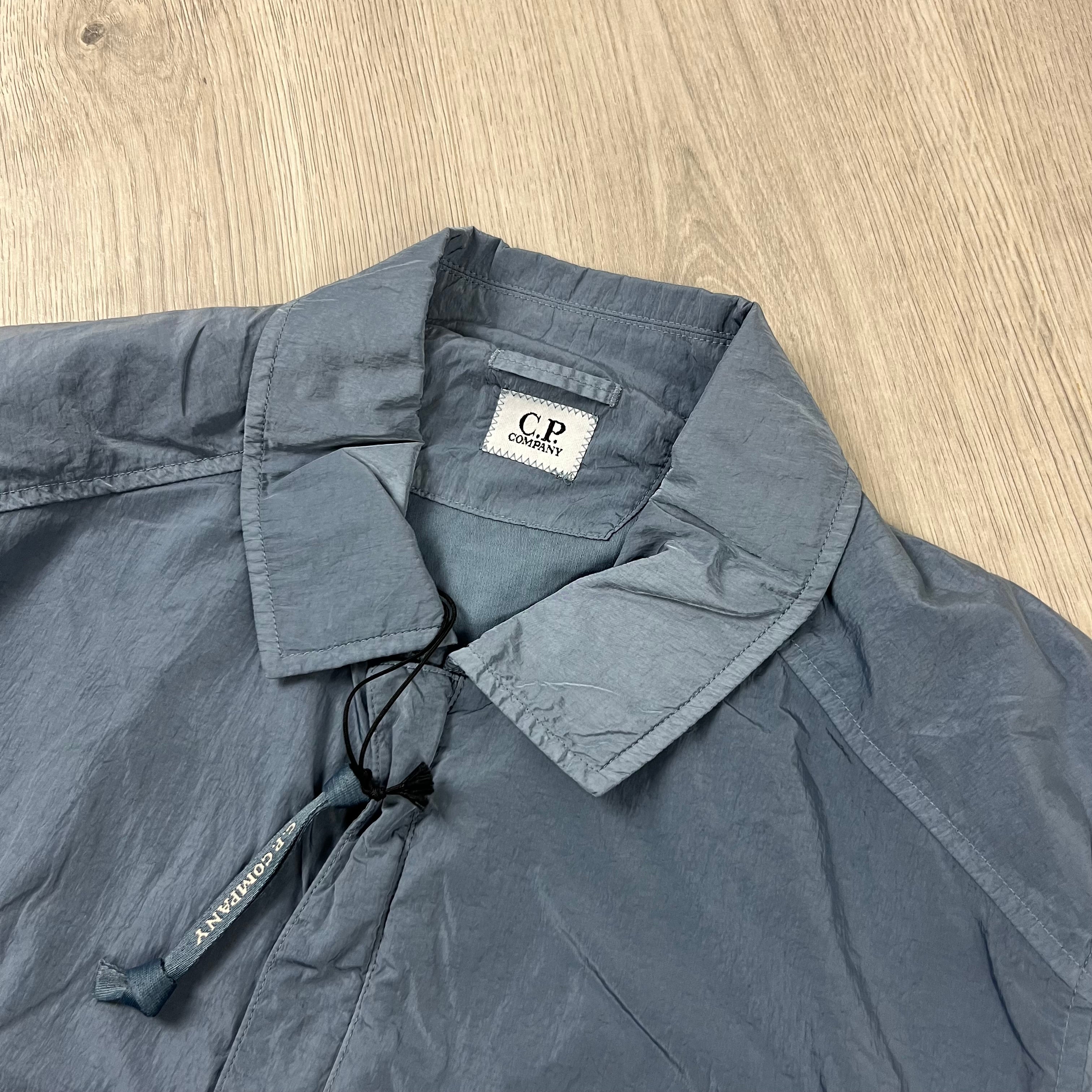 CP Company Chrome-R Overshirt in Flintstone Blue. On sale at Open Attire.