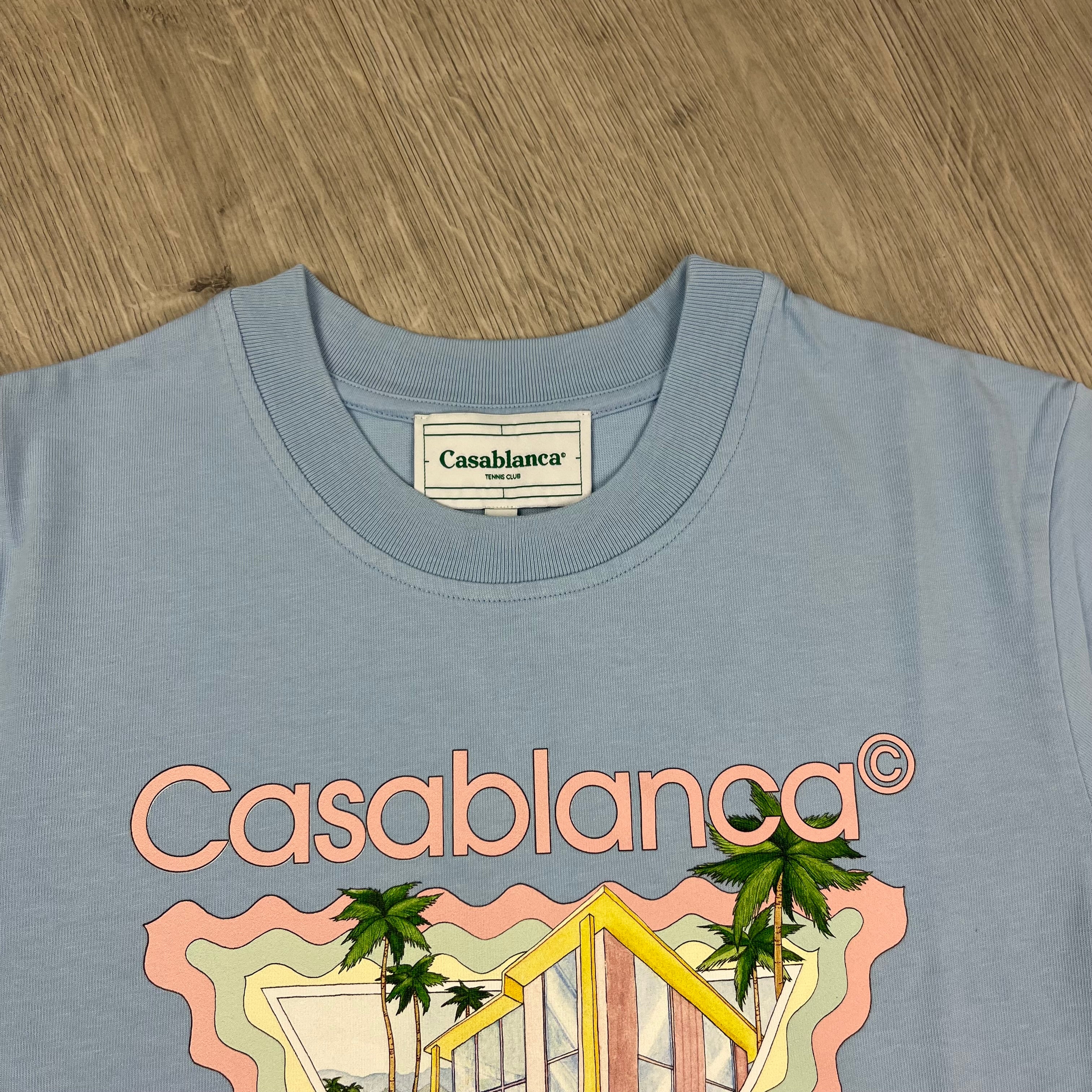 Casablanca 'Maison de Reve' Tennis Club T-shirt in Sky Blue. On sale at Open Attire.